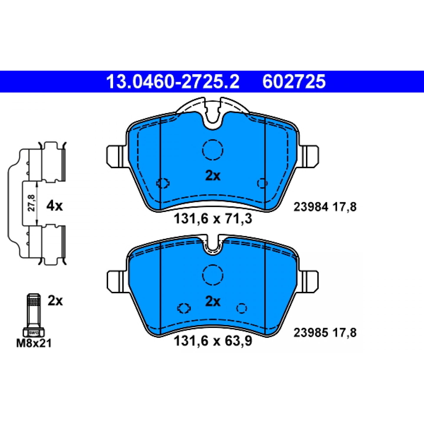 ATE ブレーキパッド 13.0460-2725.2 Brake Pad Set, disc brake ATE 13.0460-2725.2 - Trodo.com