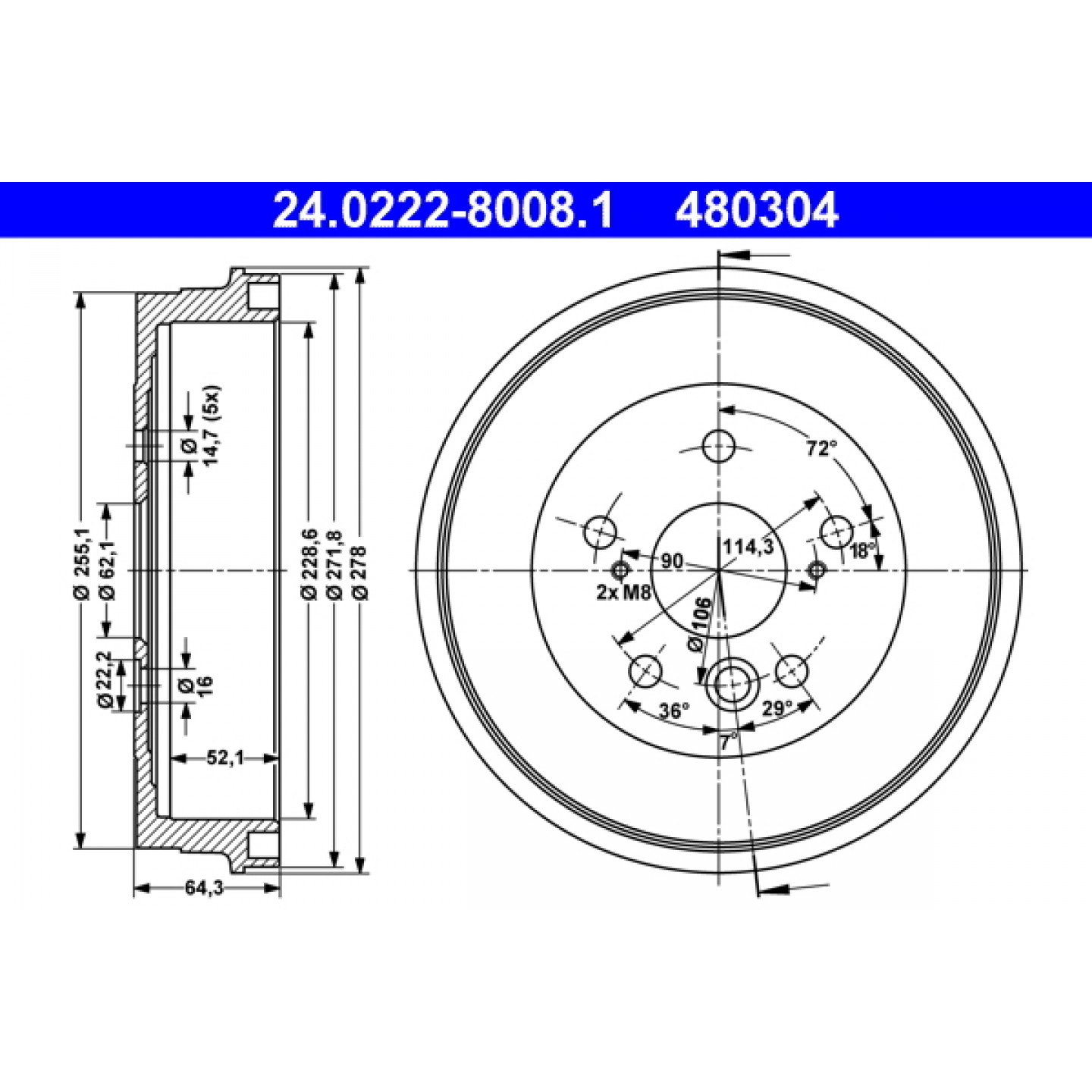 Bremstrommel ATE 24.0222-8008.1