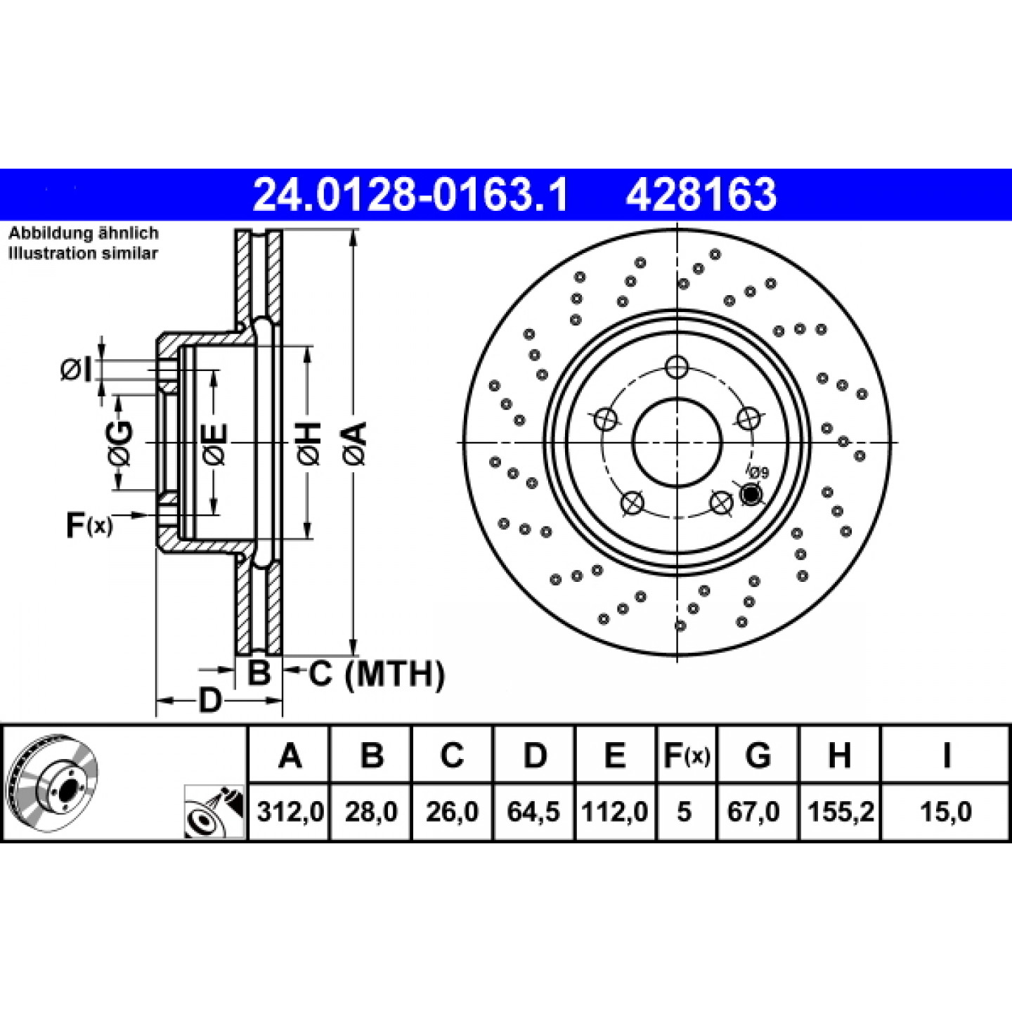 Bremsscheibe ATE 24.0128-0163.1