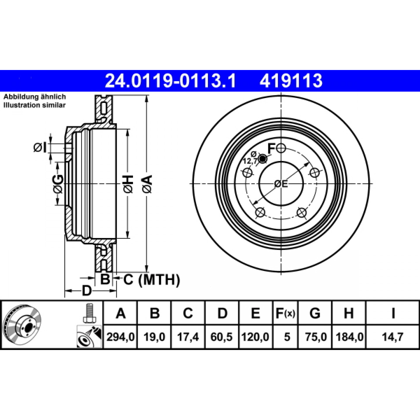 Bremsscheibe ATE 24.0119-0113.1
