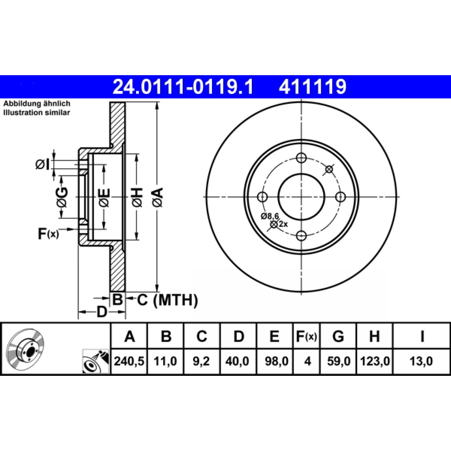 Bremsscheibe ATE 24.0111-0119.1