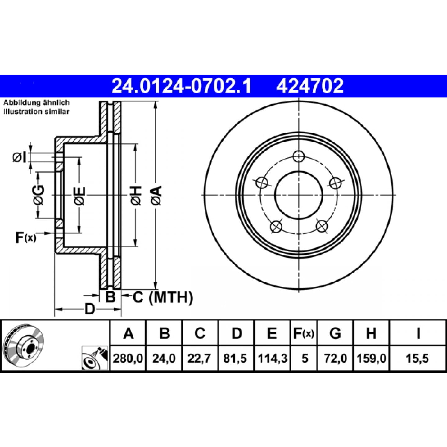 Bremsscheibe ATE 24.0124-0702.1