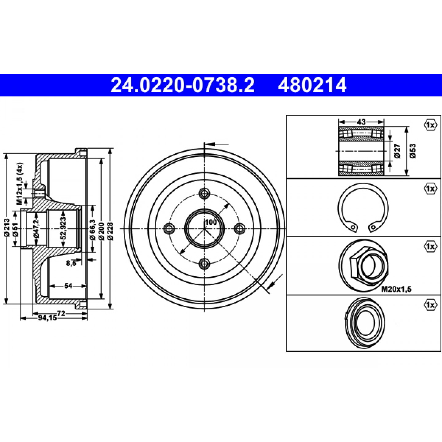 Bremstrommel ATE 24.0220-0738.2