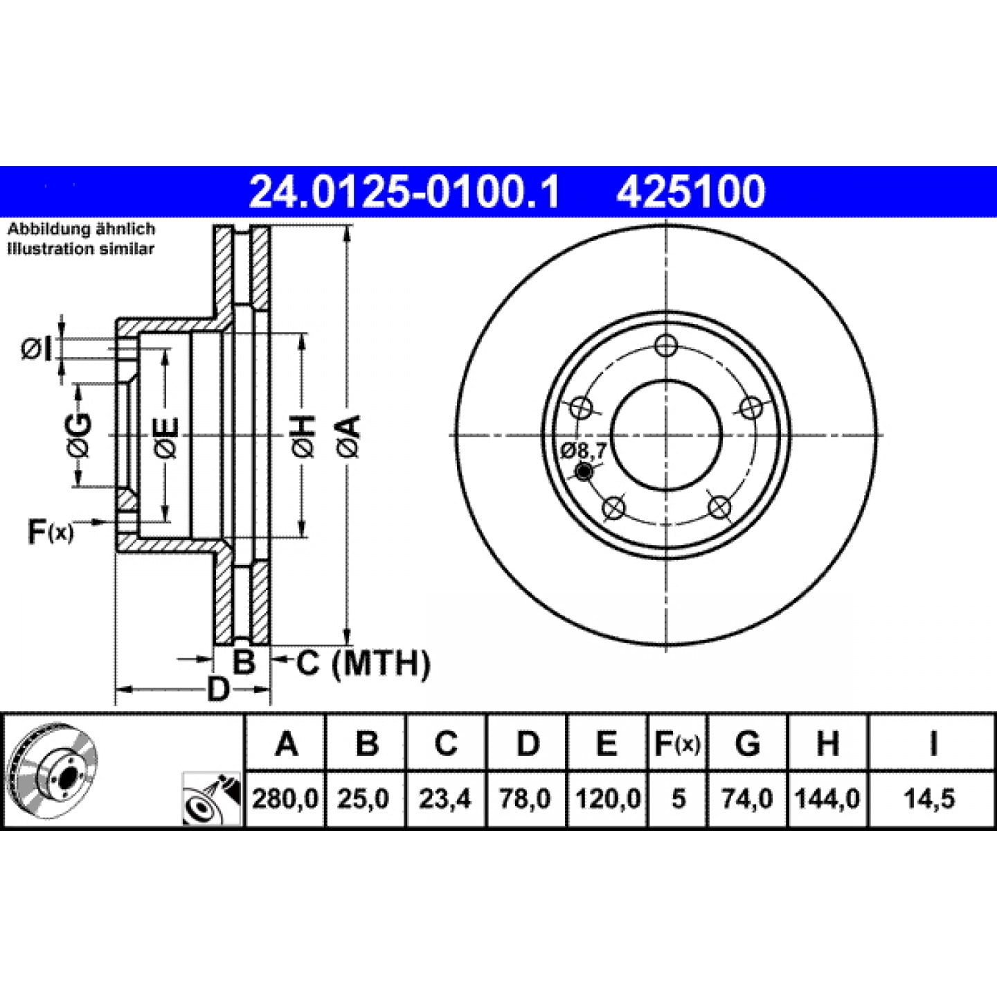 Bremsscheibe ATE 24.0125-0100.1