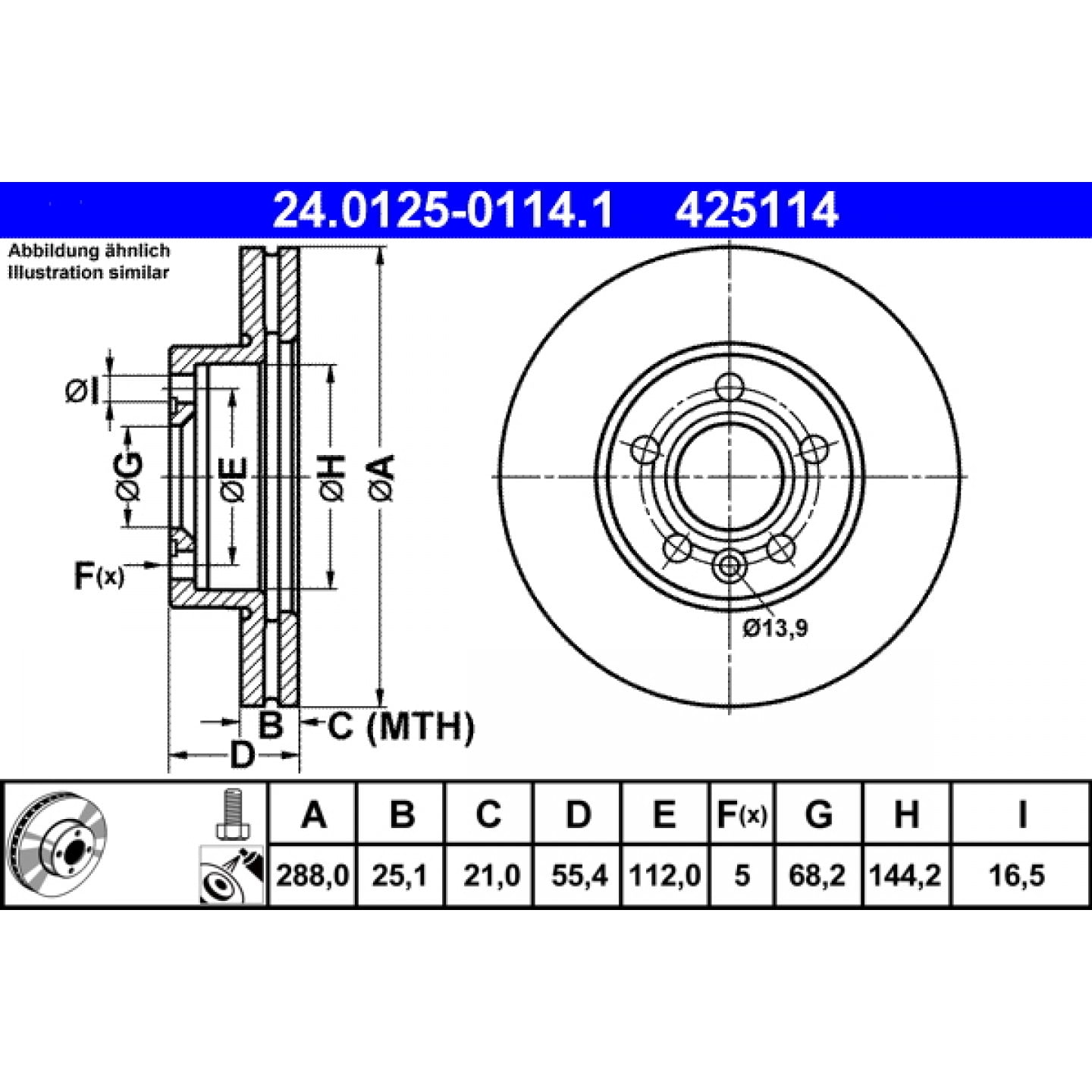 Bremsscheibe ATE 24.0125-0114.1