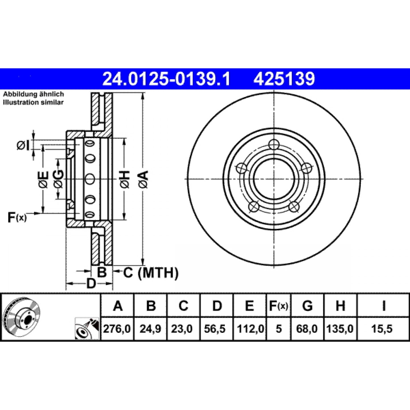 Bremsscheibe ATE 24.0125-0139.1