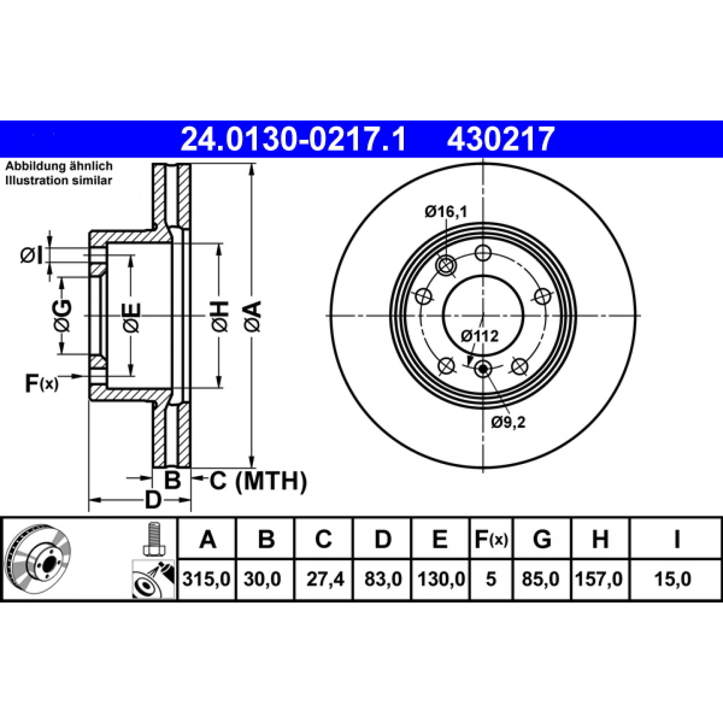 Bremseskive ATE 24.0130-0217.1