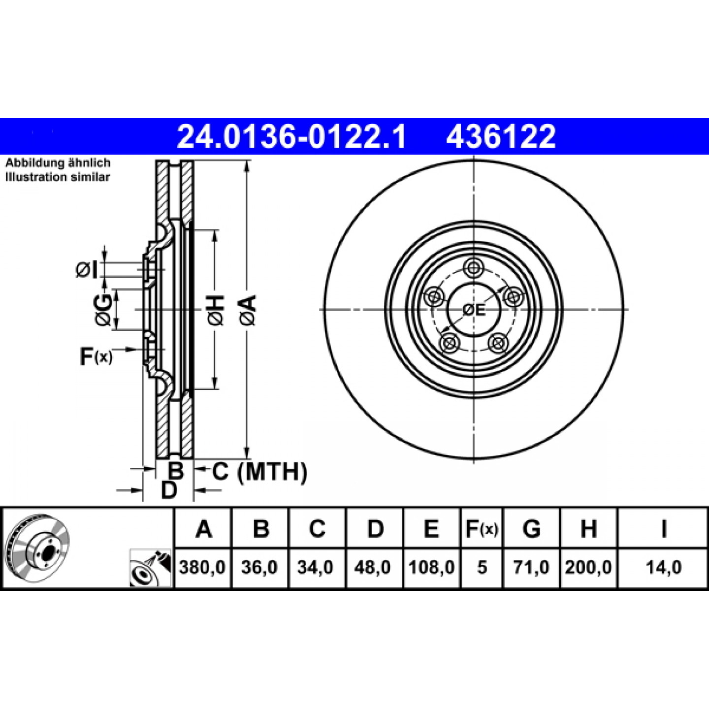Brzdový kotouč ATE 24.0136-0122.1