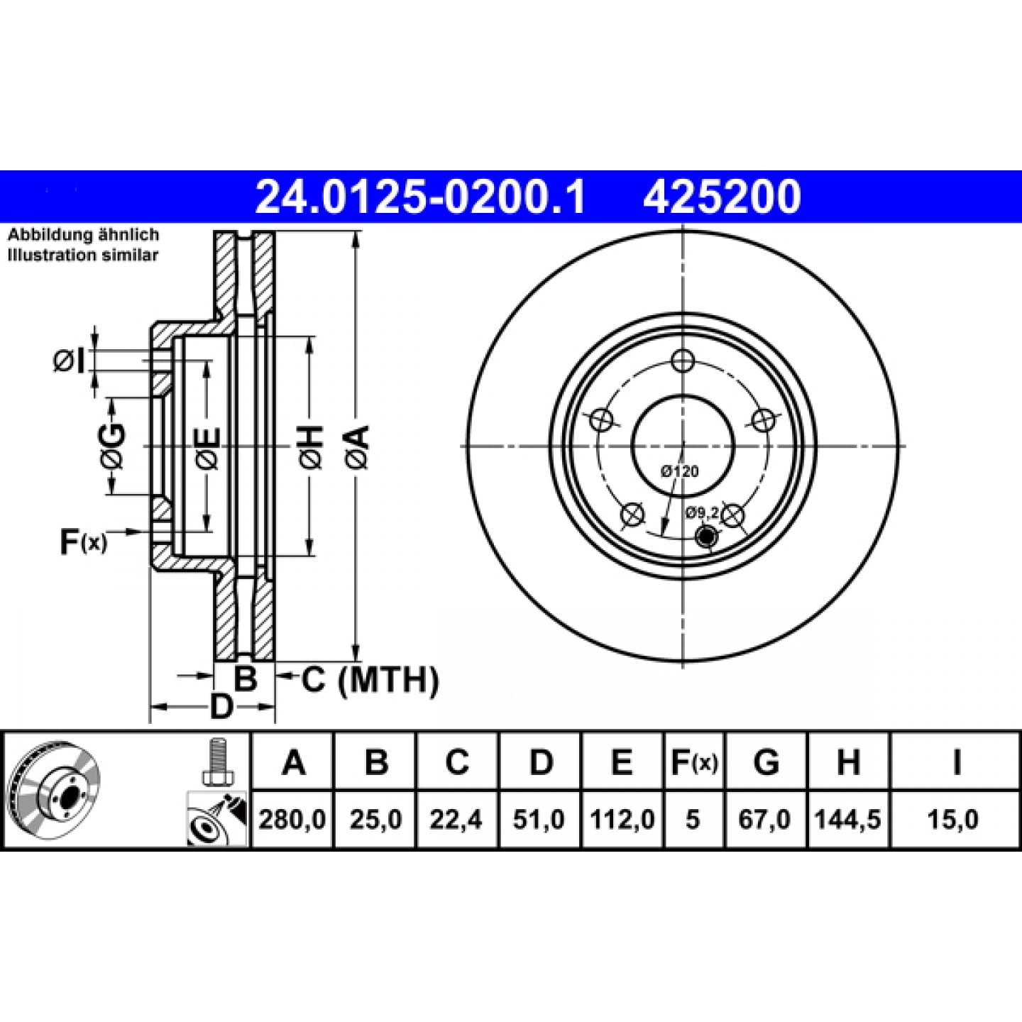 Bremsscheibe ATE 24.0125-0200.1