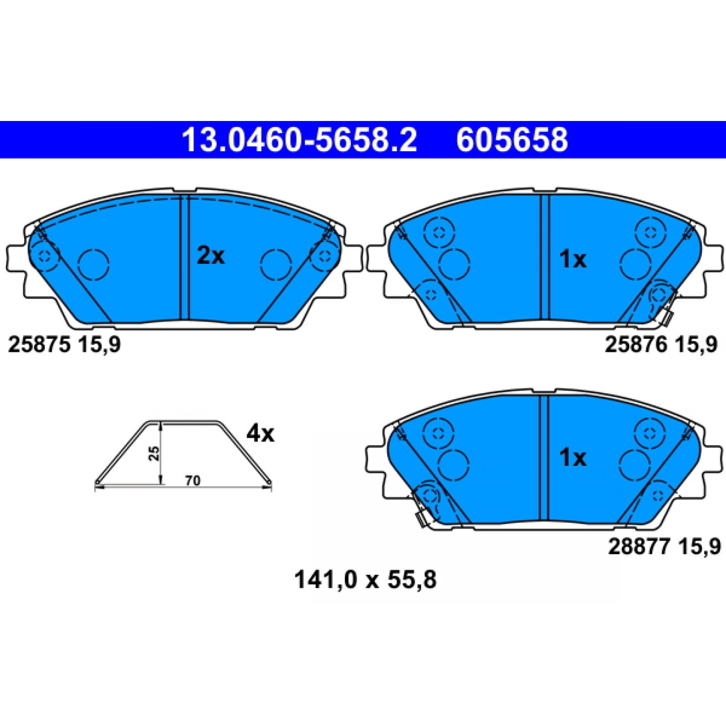 Brake Pad Set, disc brake ATE 13.0460-5658.2 - Trodo.com