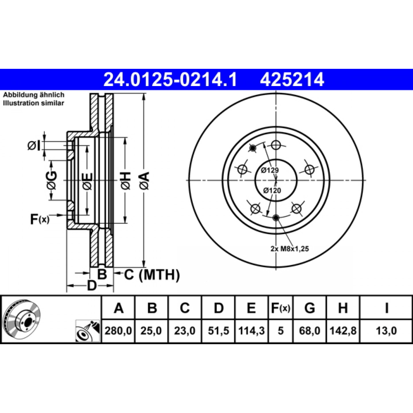Bremsscheibe ATE 24.0125-0214.1