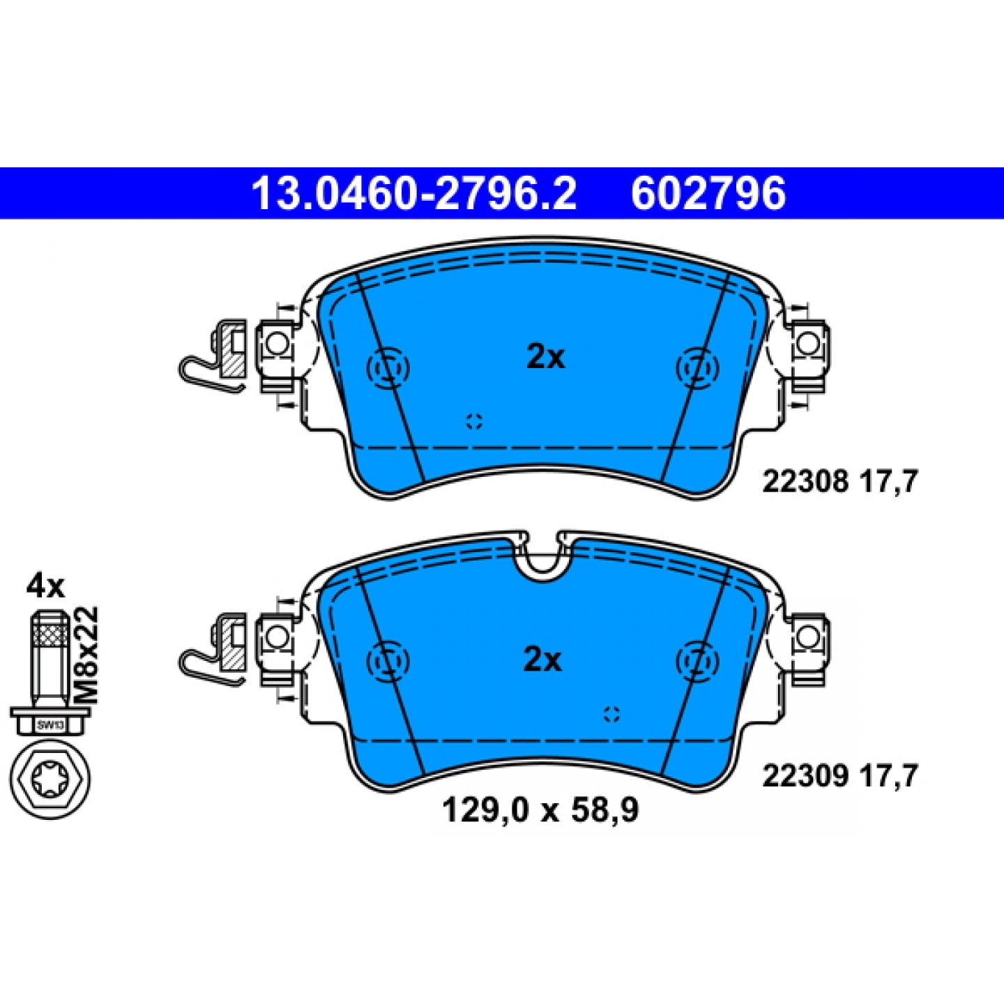 ATE 13046039652 Set Pastiglie Freno A Disco - Altezza 57.3mm, Larghezza 130.8mm, Spessore 18.0mm - Per Impianto Bendix