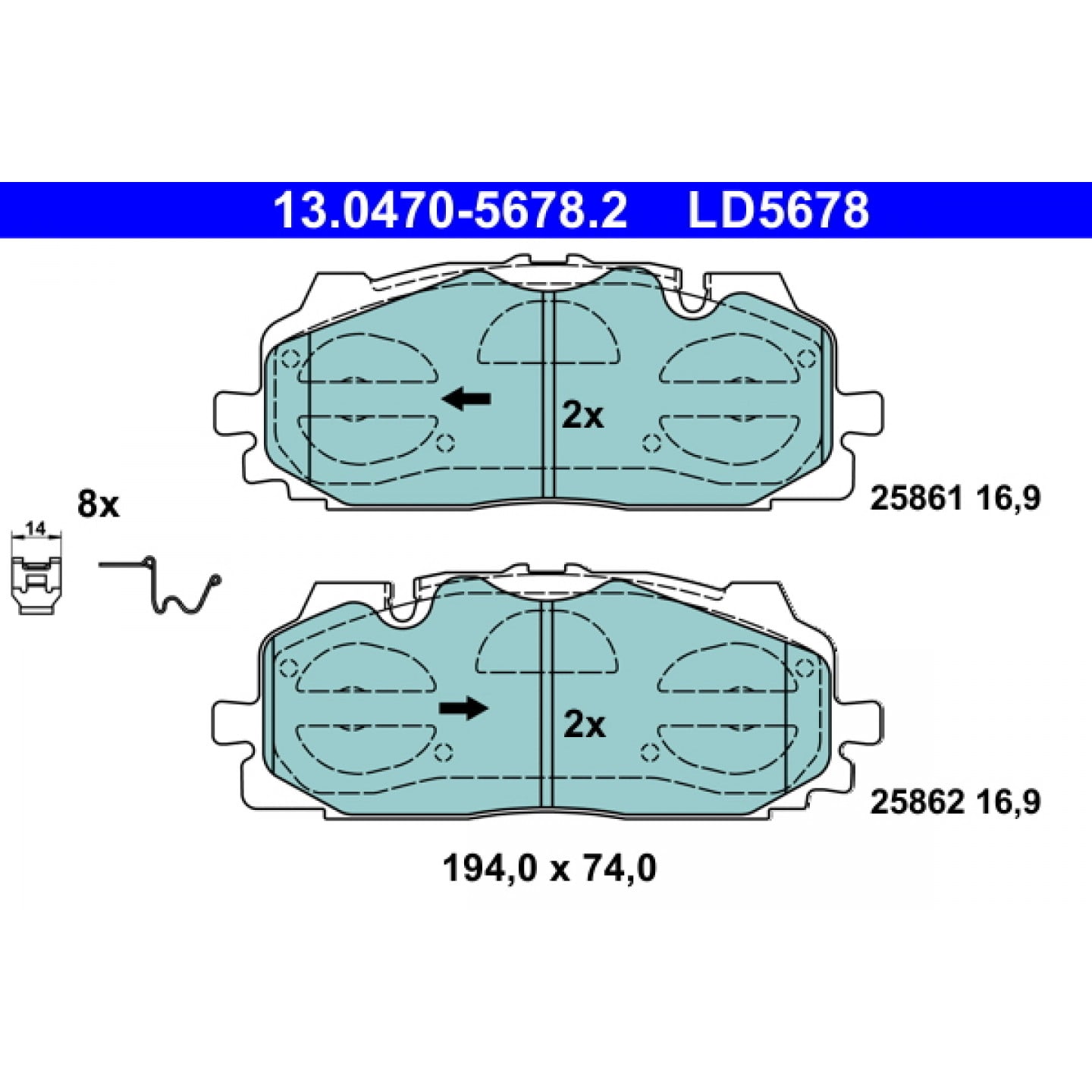 Brake Pad Set, disc brake ATE 13.0470-5678.2 - Trodo.com