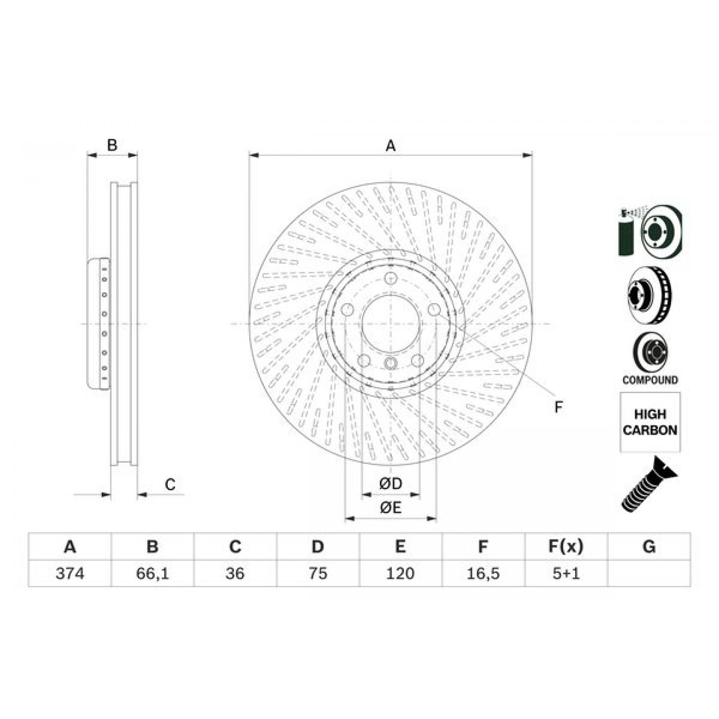 Bremseskive BOSCH 0 986 479 E63
