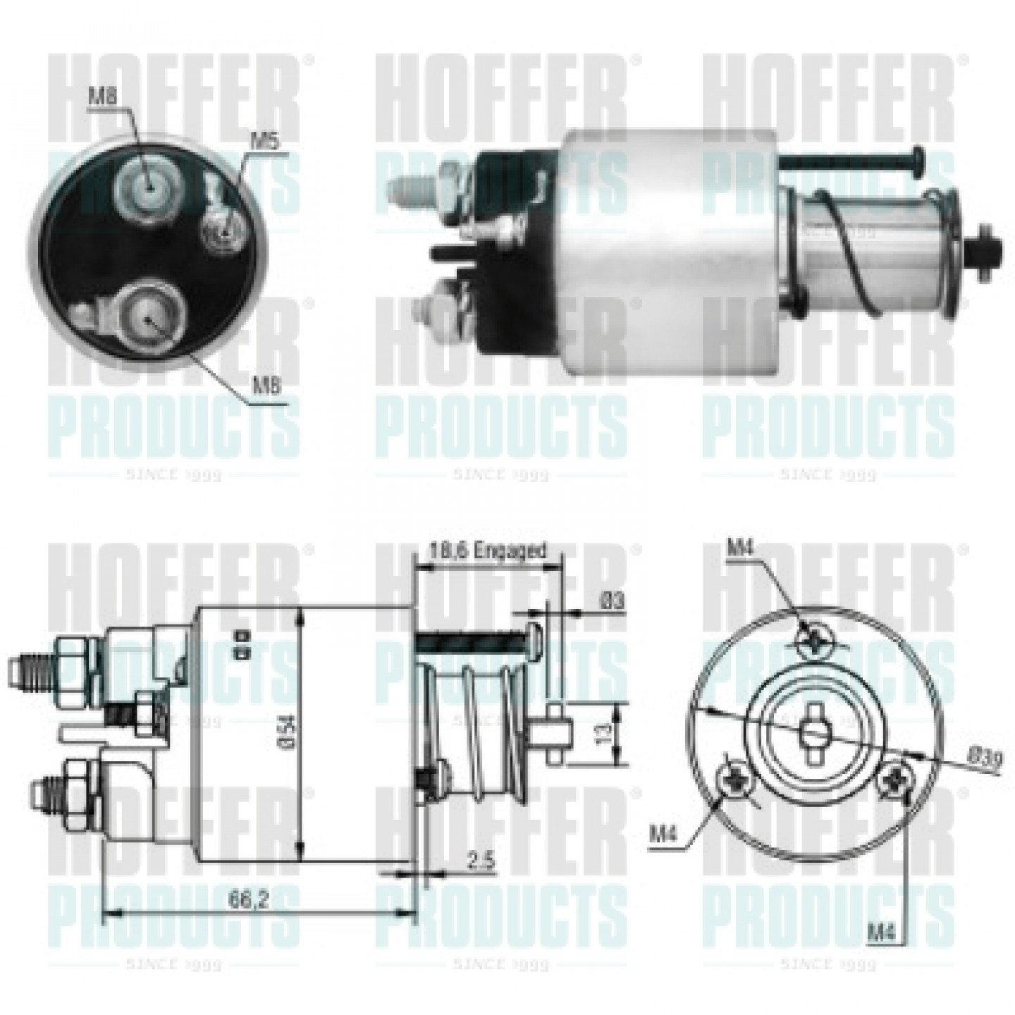 Solenoide,motor arranque HOFFER 46054