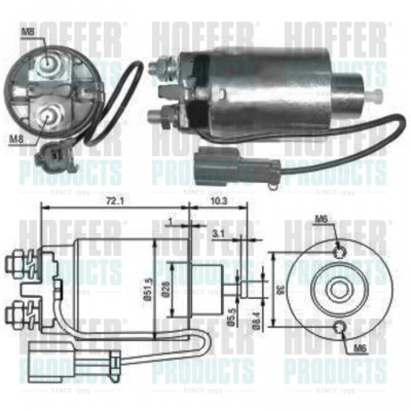 Solenoide,motor arranque HOFFER 46096