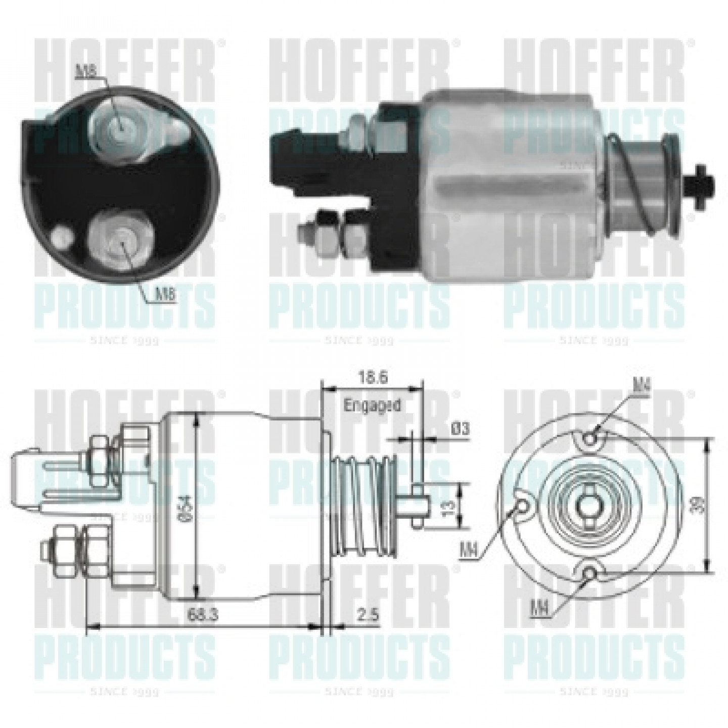 Solenoide,motor arranque HOFFER 46158