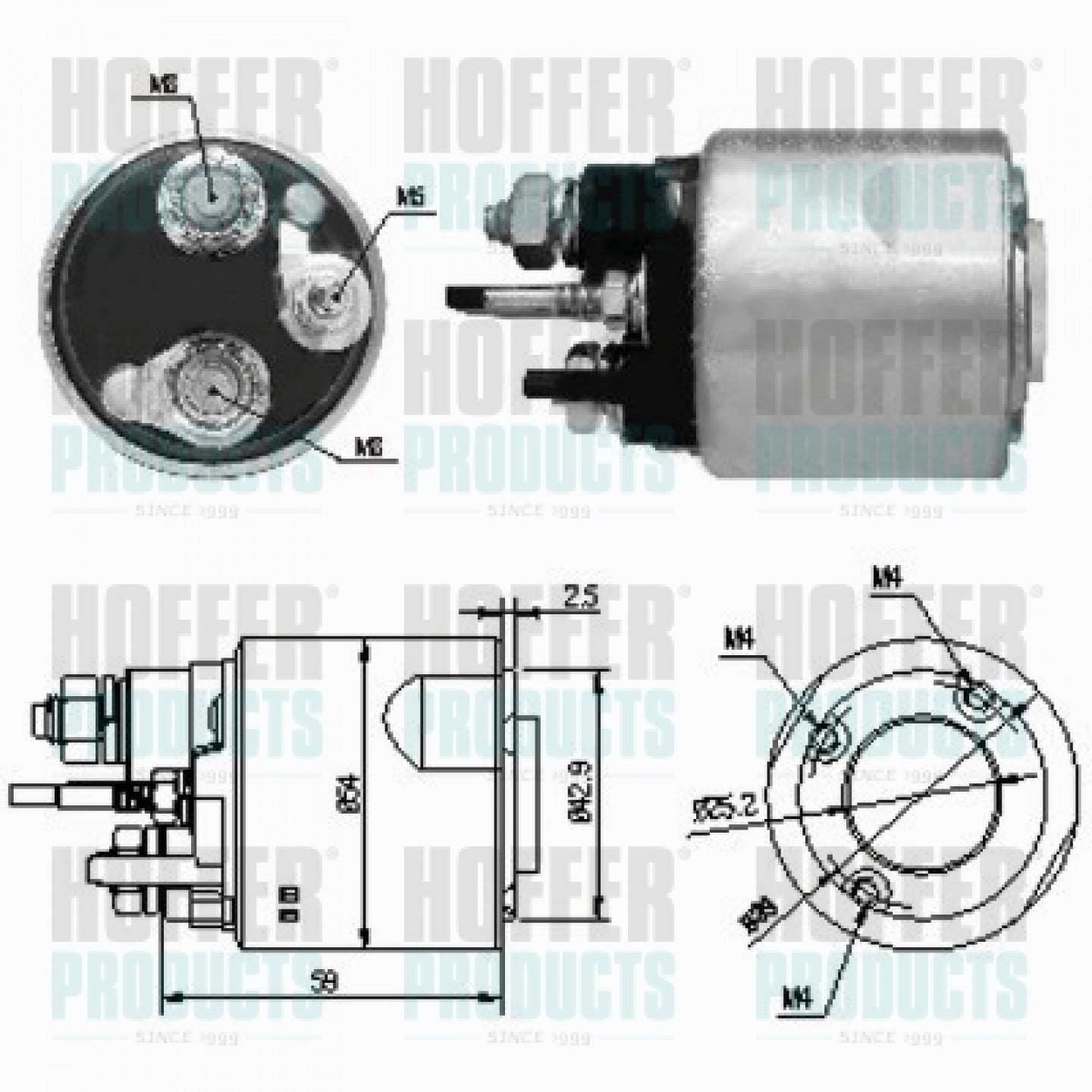 Solenoide,motor arranque HOFFER 46159
