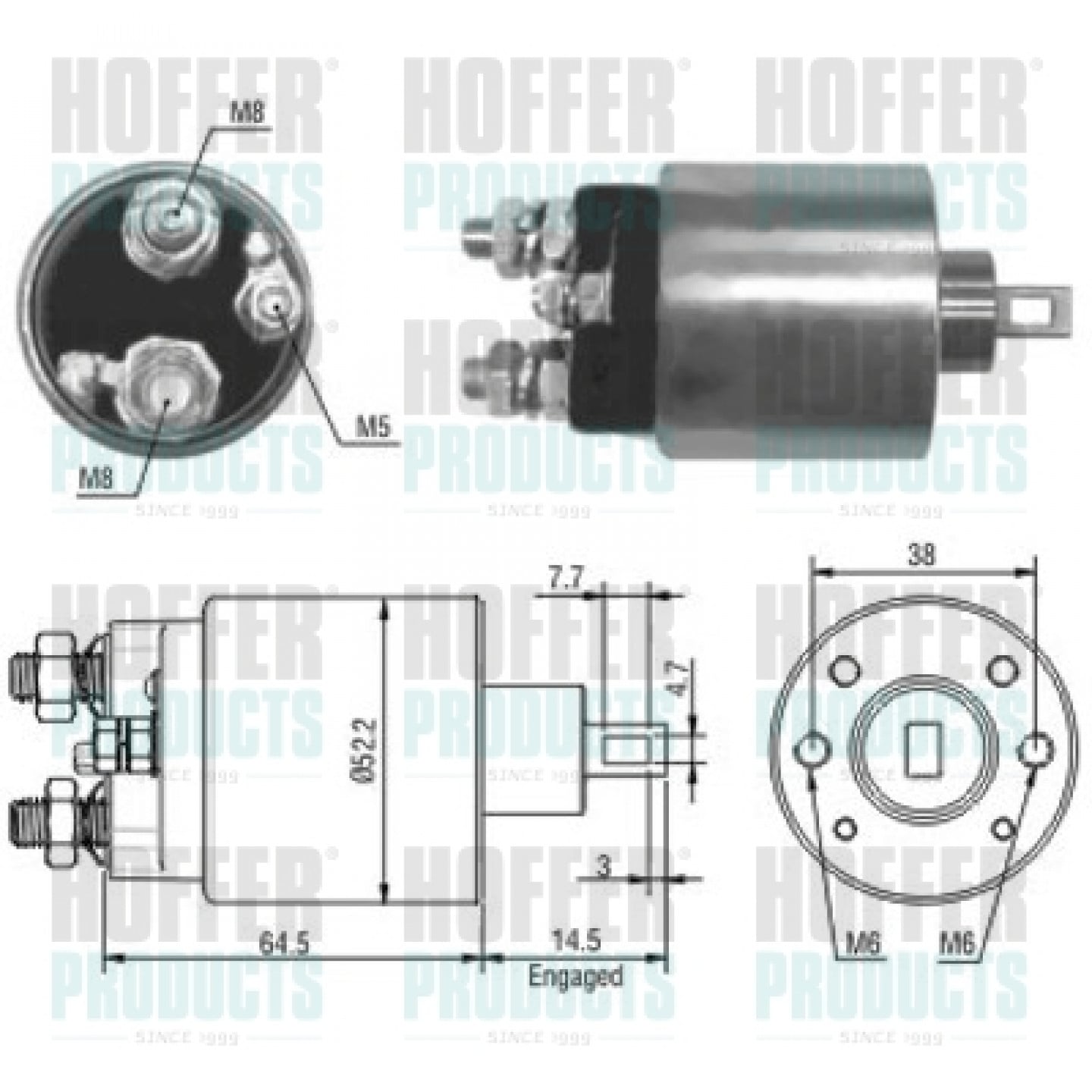 Solenoide,motor arranque HOFFER 46166