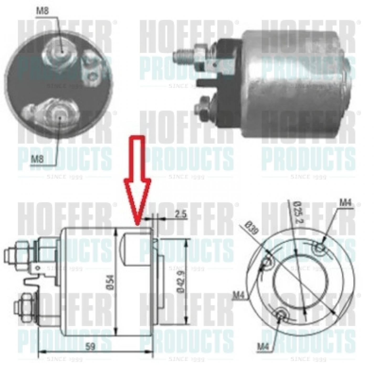 Solenoide,motor arranque HOFFER 46086