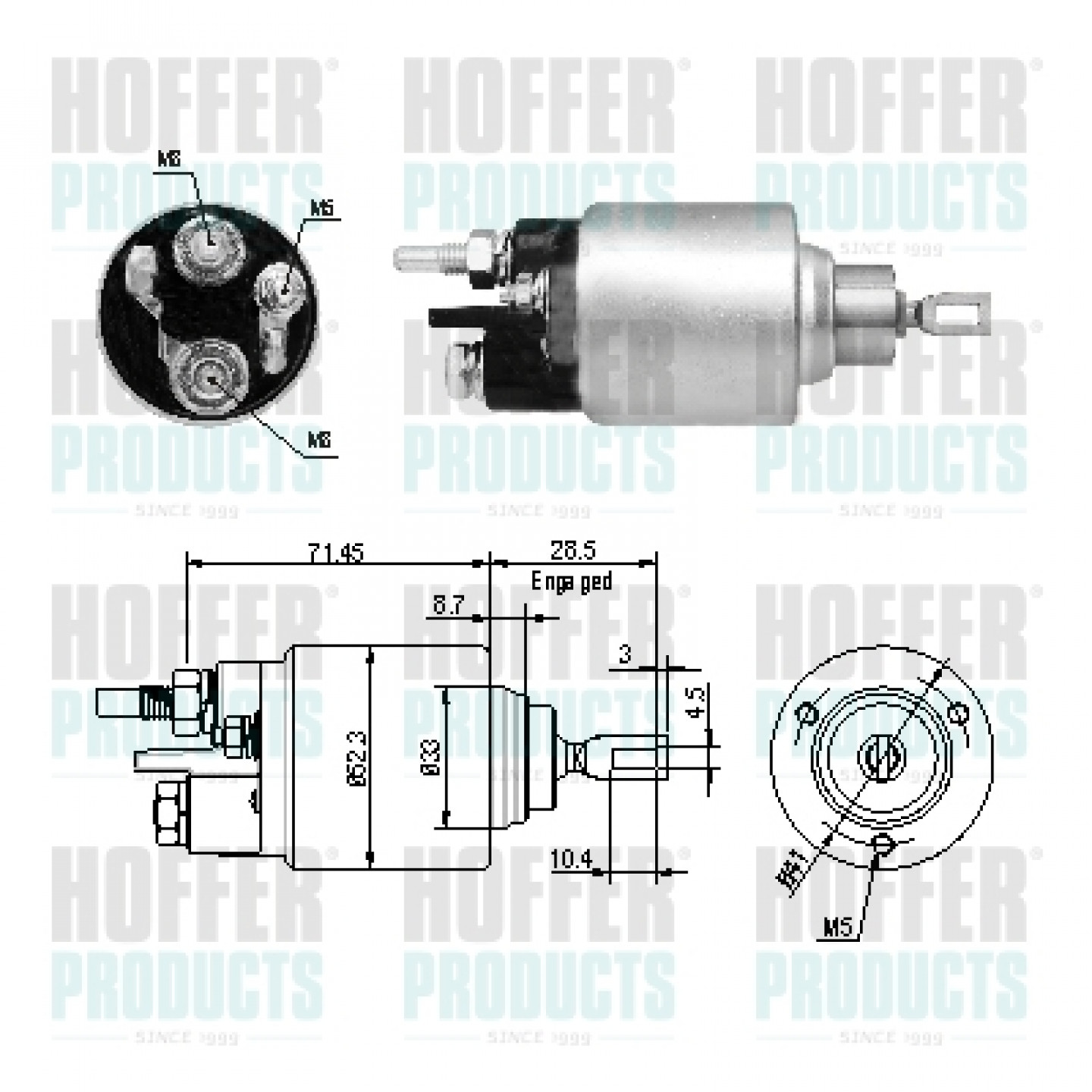 Solenoide,motor arranque HOFFER 46264