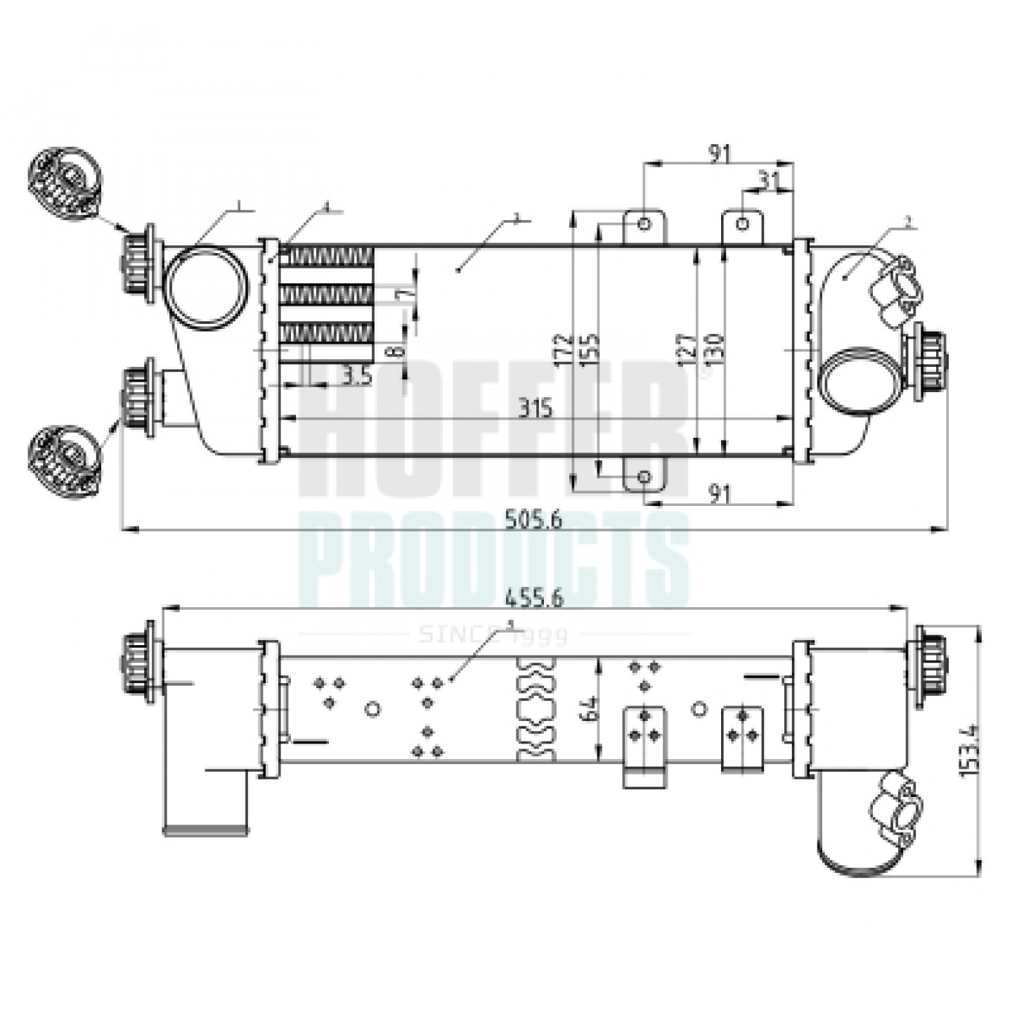 Intercooler, inlaatluchtkoeler HOFFER 995236