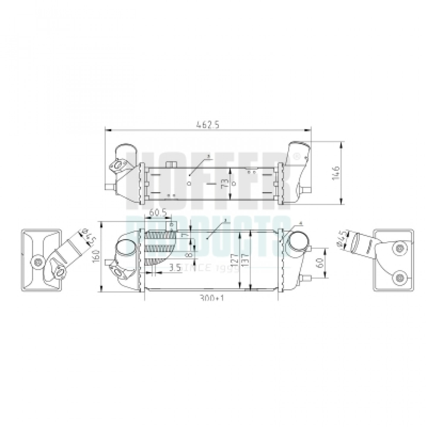 Intercooler, inlaatluchtkoeler HOFFER 995232