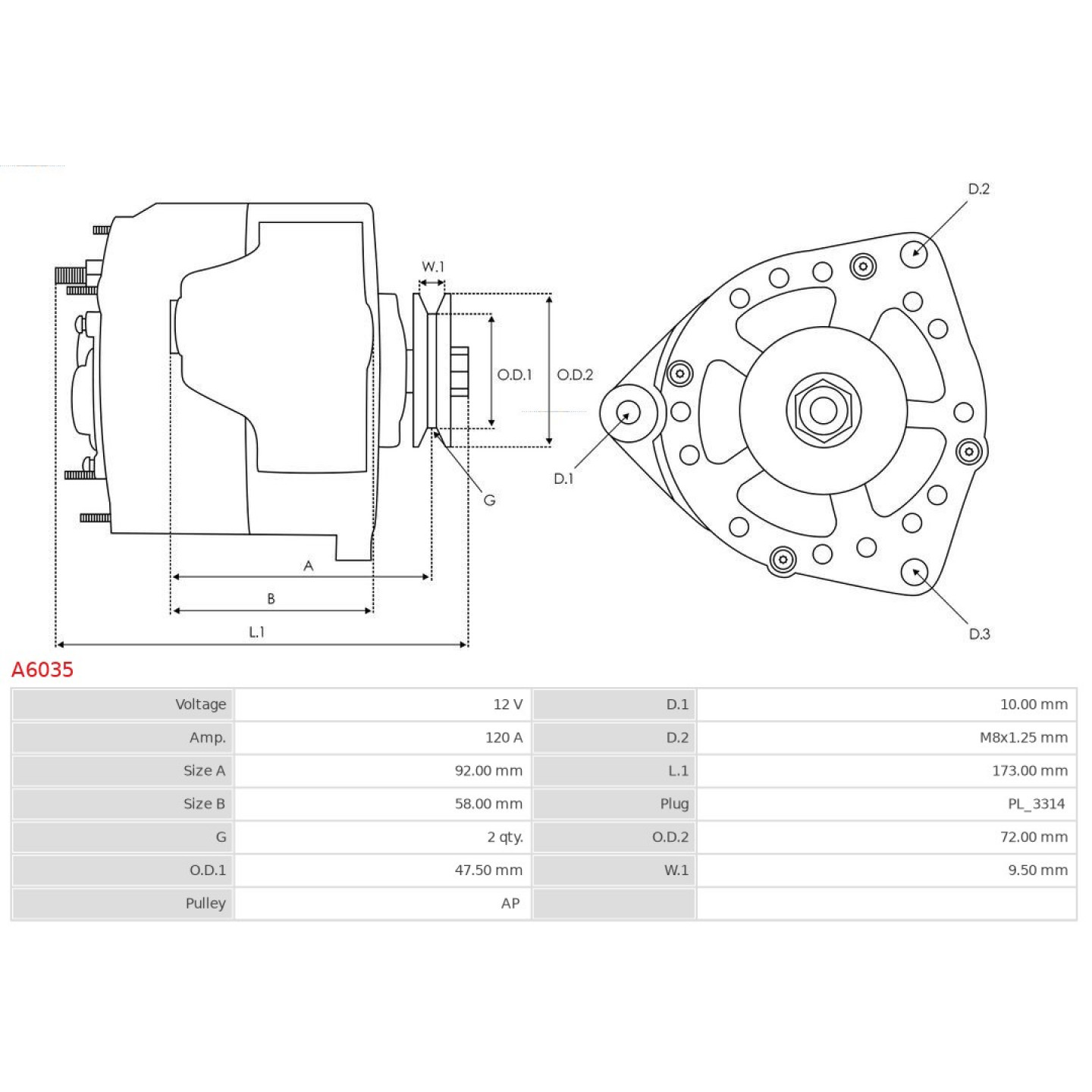 Alternatore ASPL A6096 – 12V 100A – Misure 26.5/60/74 Mm – Ricambio Auto - 5