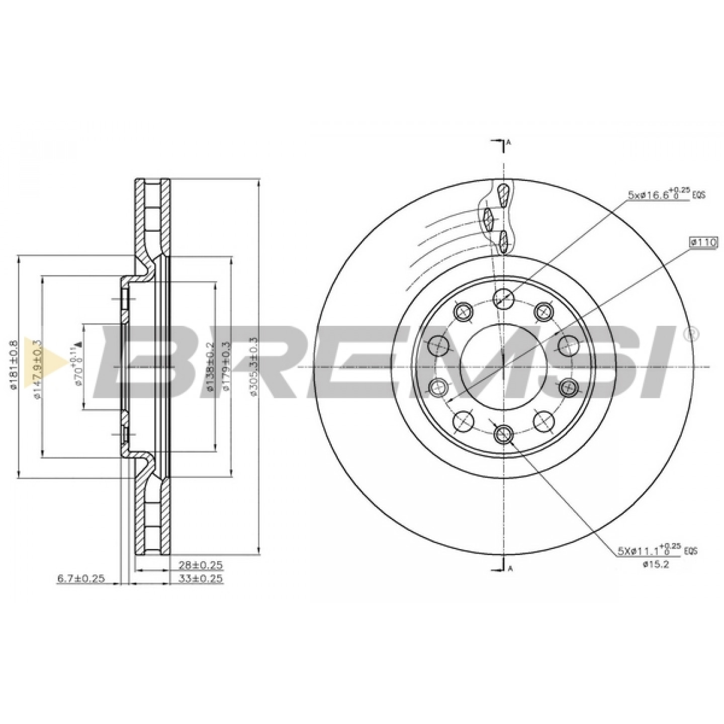 Disco de freno BREMSI CD7451V