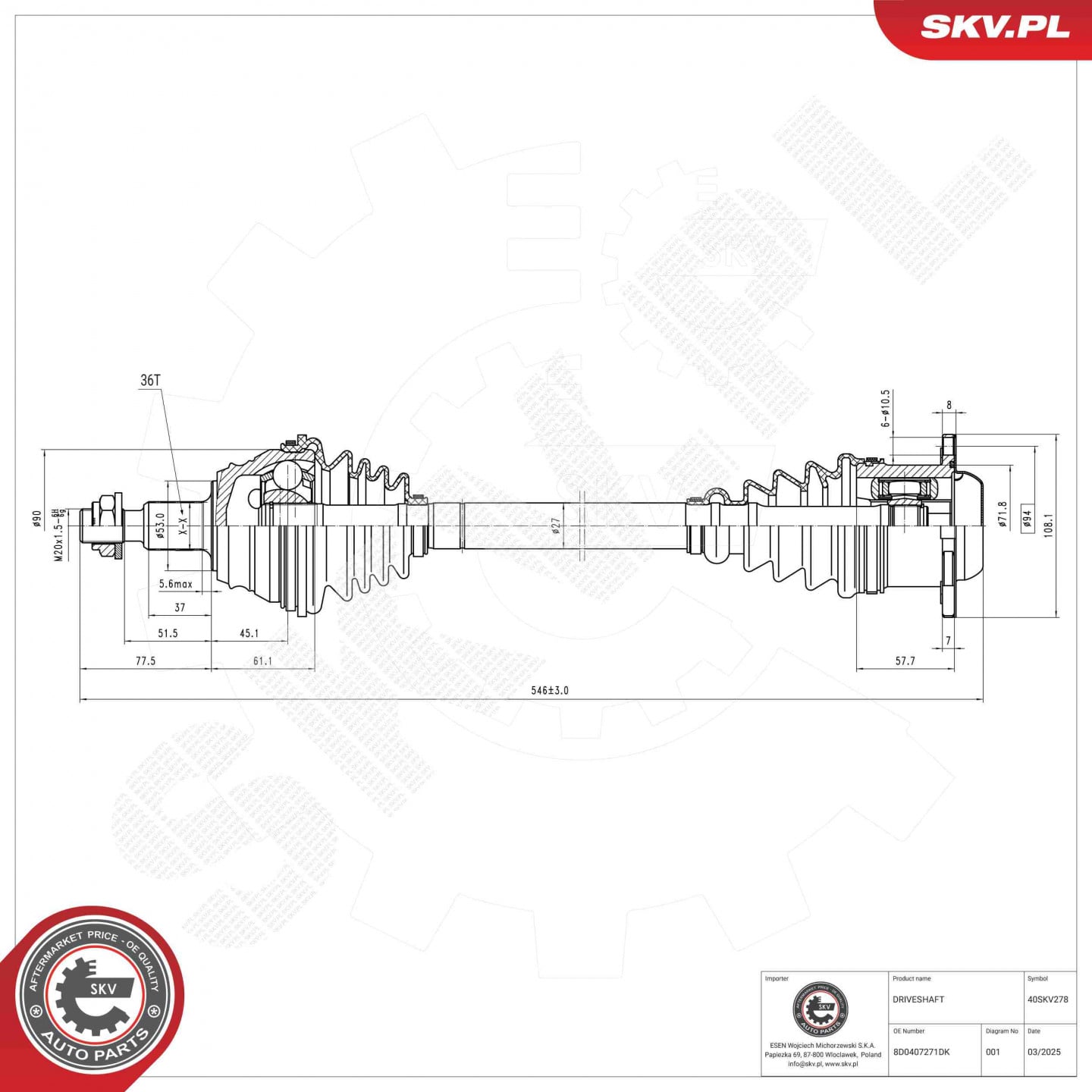 Hnací hřídel ESEN SKV 40SKV278