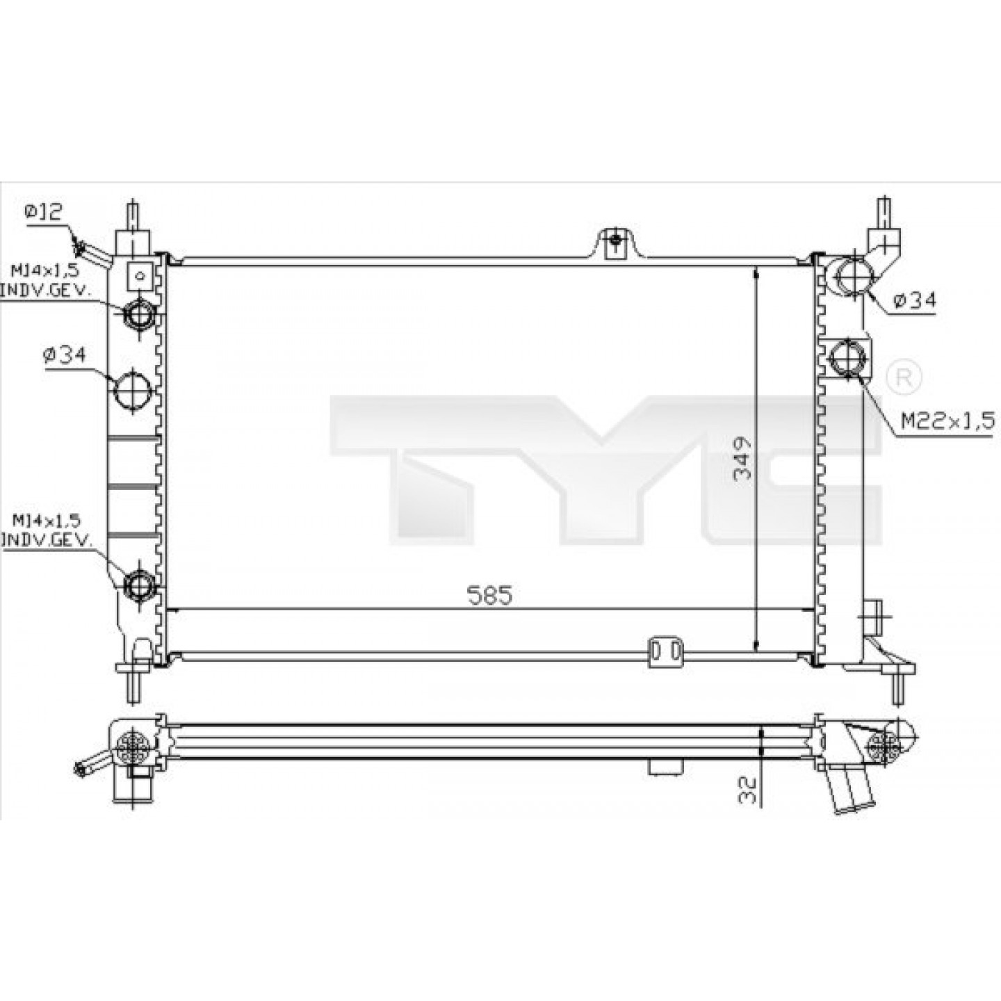 Kühler, Motorkühlung TYC 725-0002