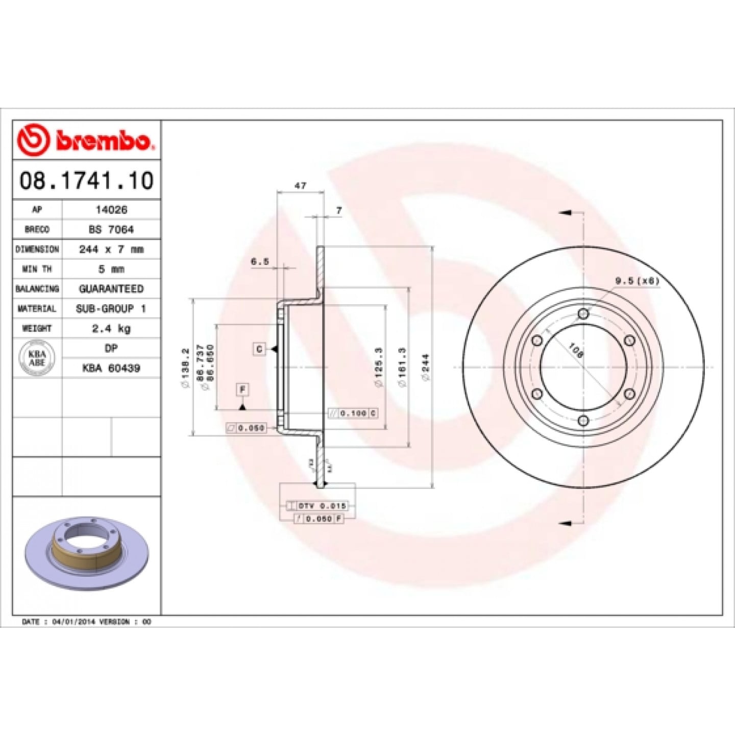Bremsscheibe BREMBO 08.1741.10