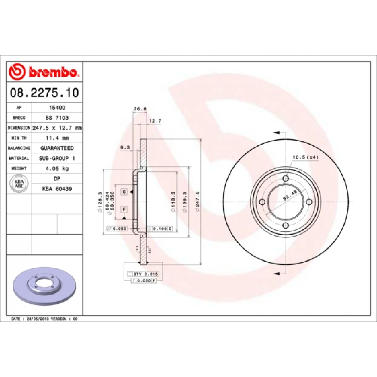 Bremsscheibe BREMBO 08.2275.10