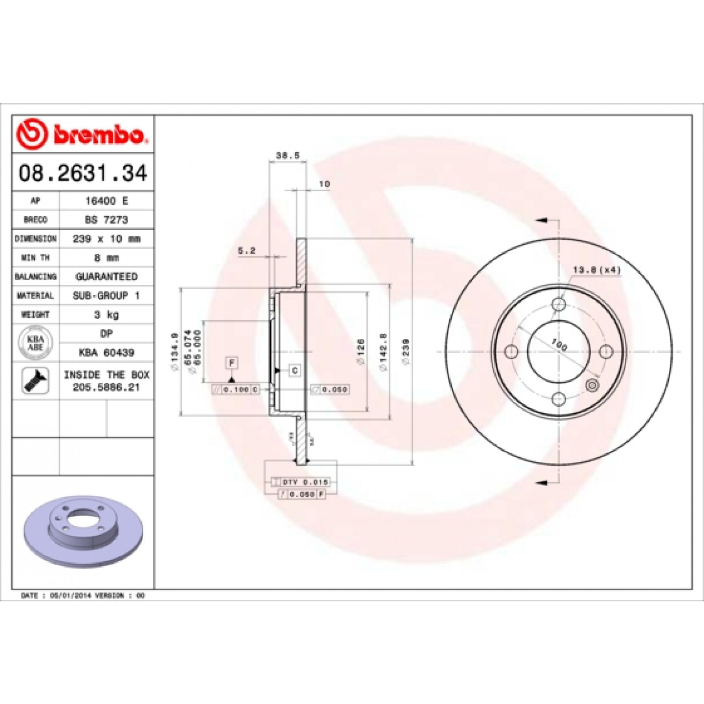 Bremsscheibe BREMBO 08.2631.34