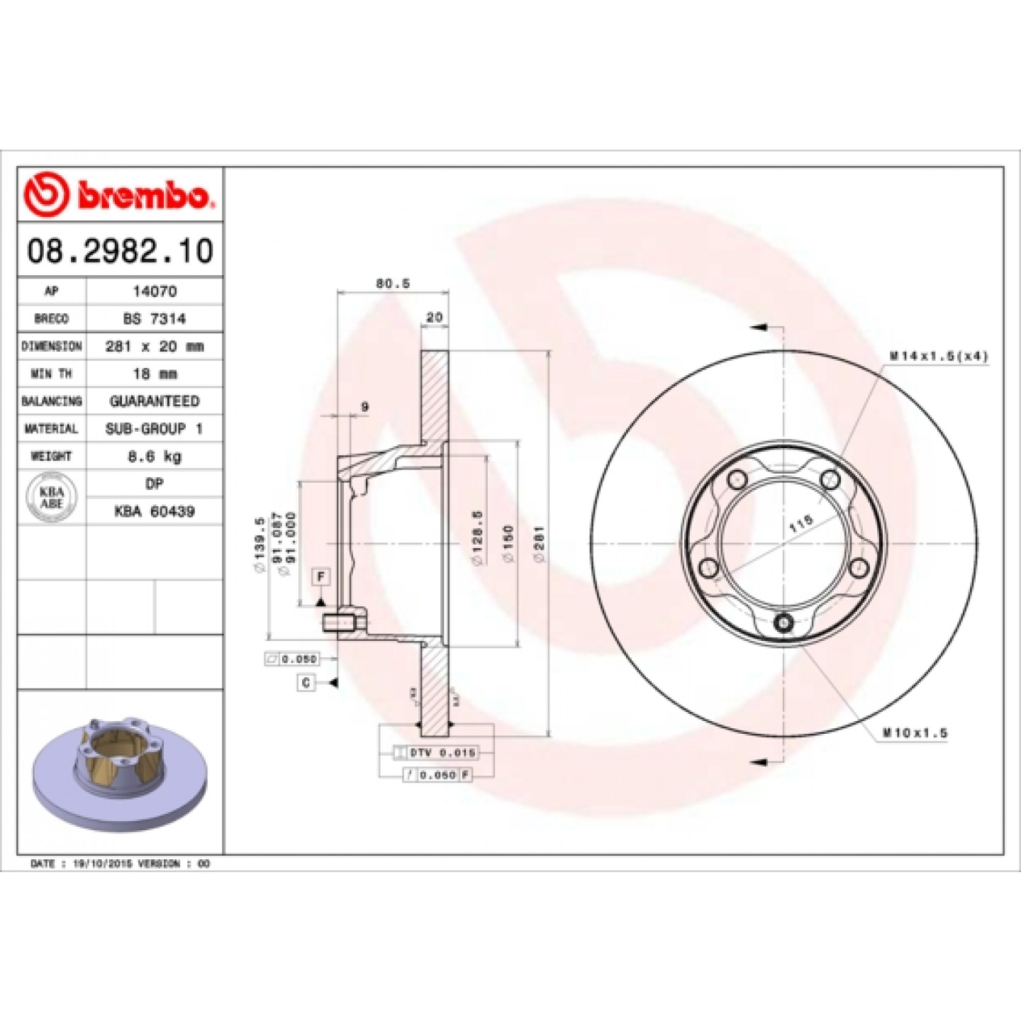 Discofreno BREMBO 08.2982.10