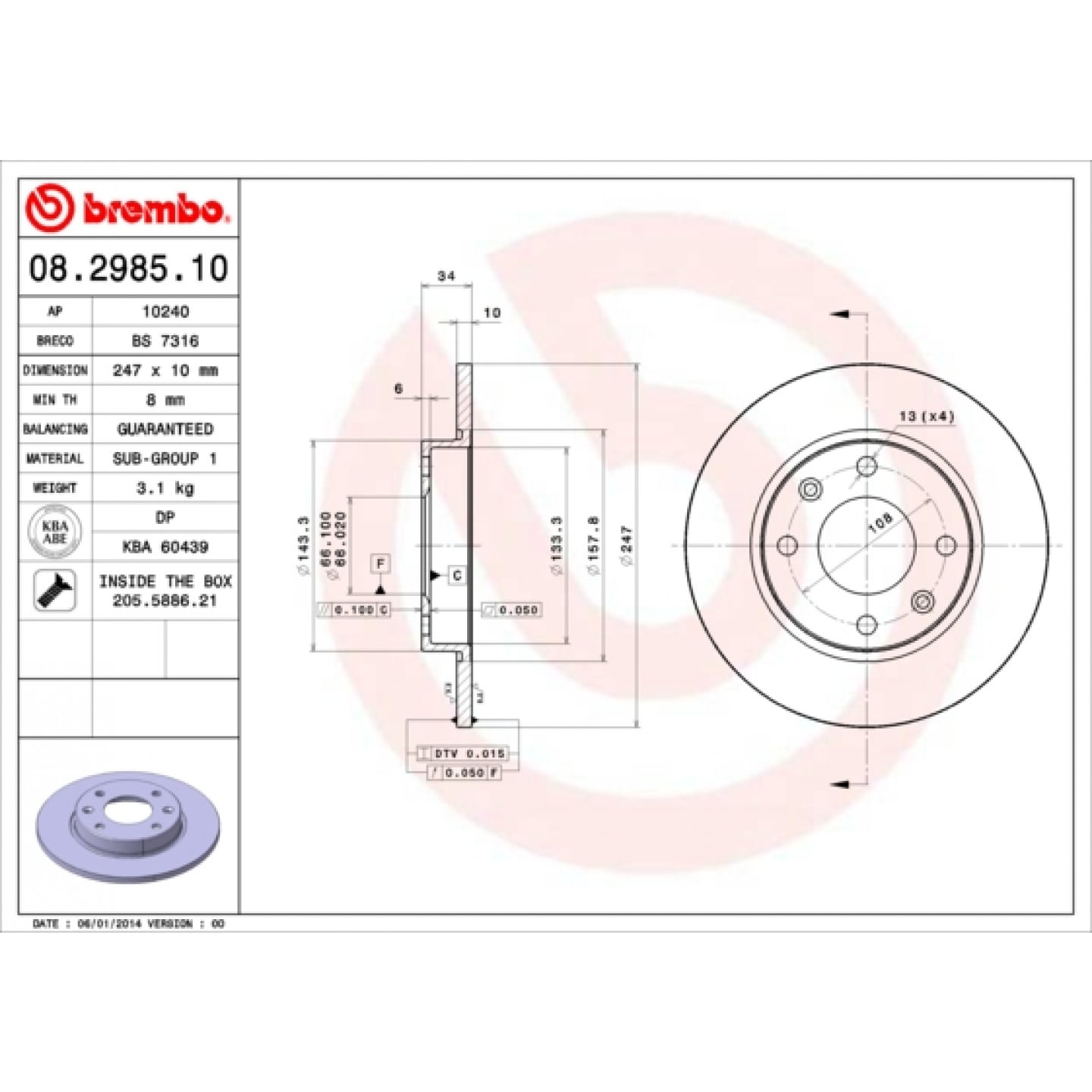 Bremsscheibe BREMBO 08.2985.10