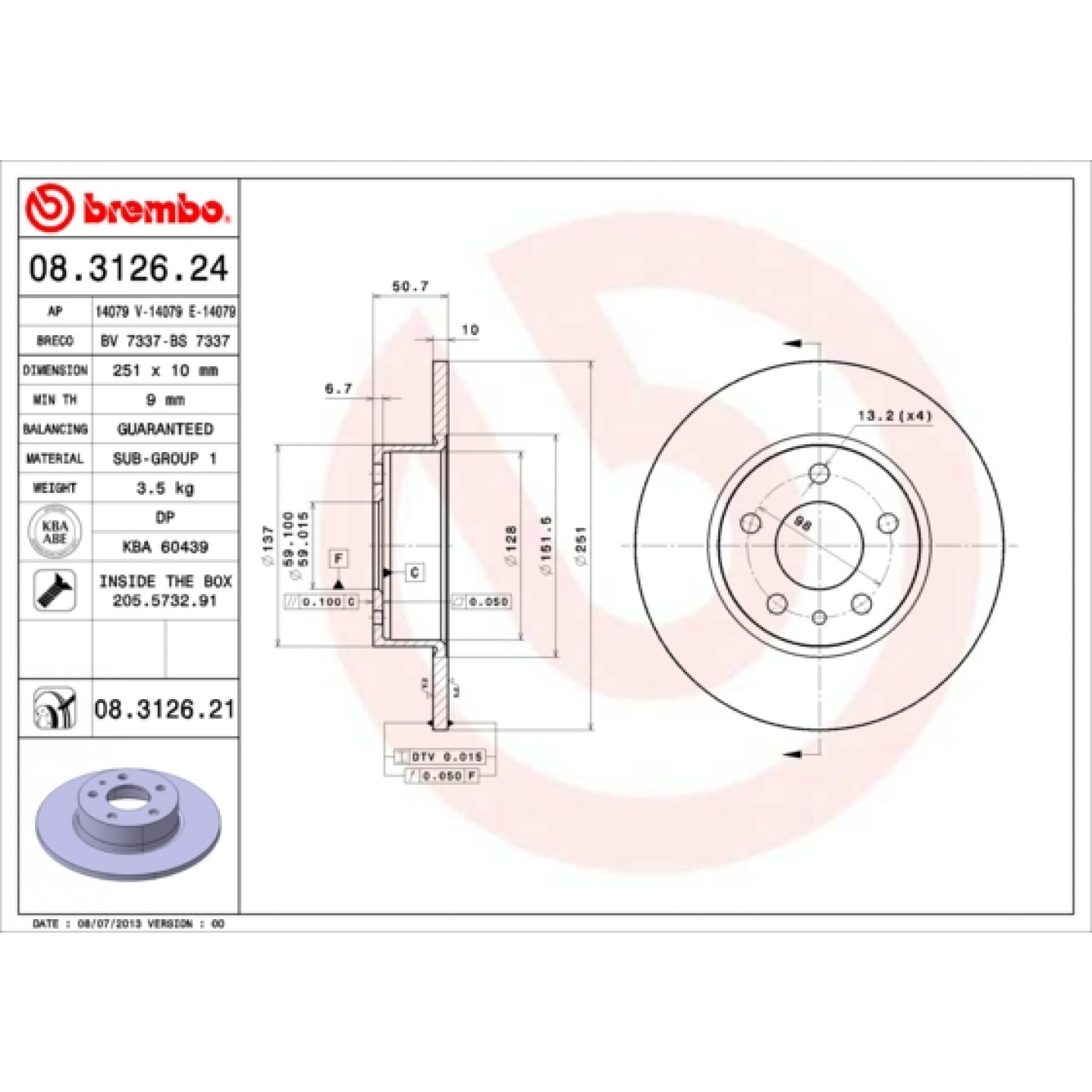 Discofreno BREMBO 08.3126.21