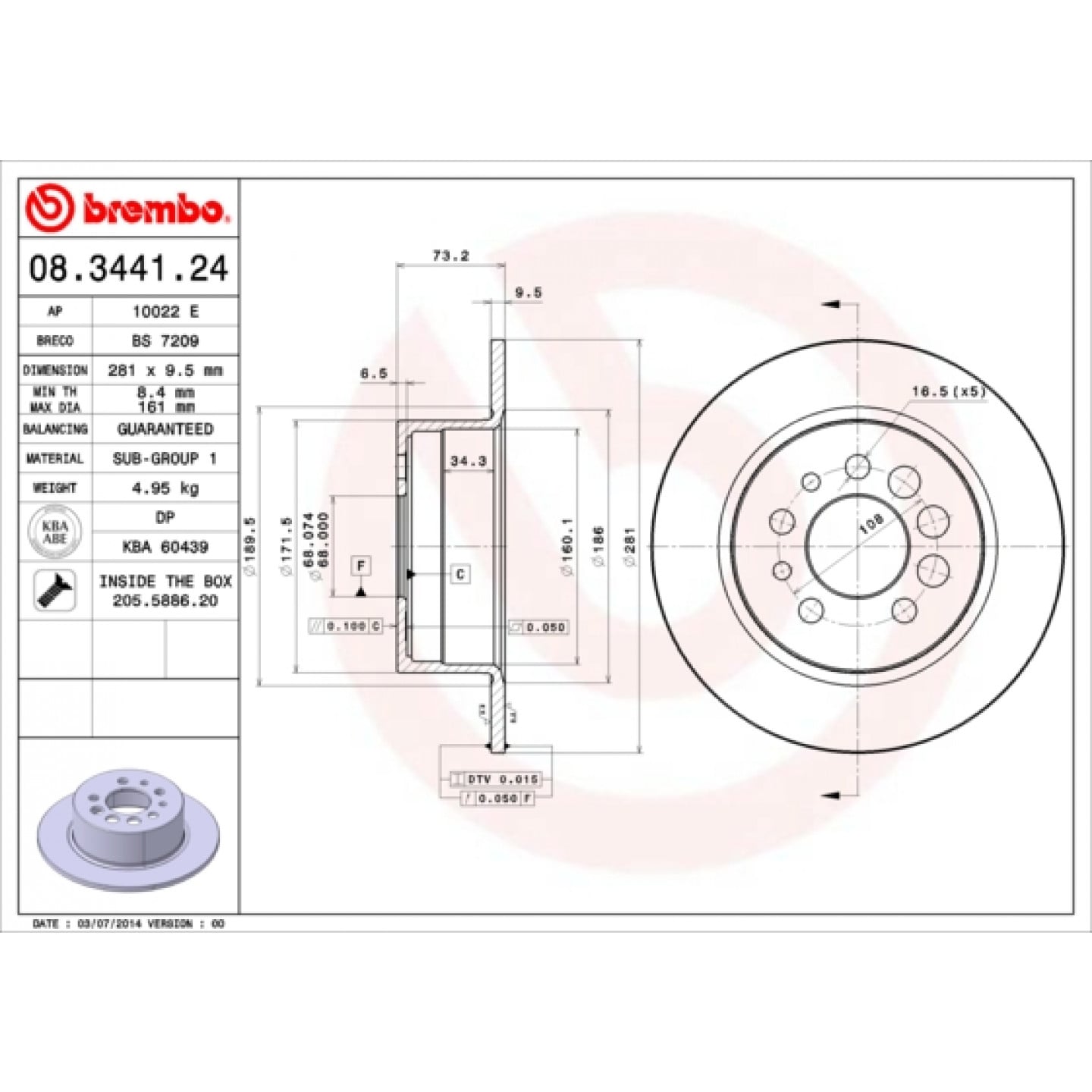 Bremseskive BREMBO 08.3441.24