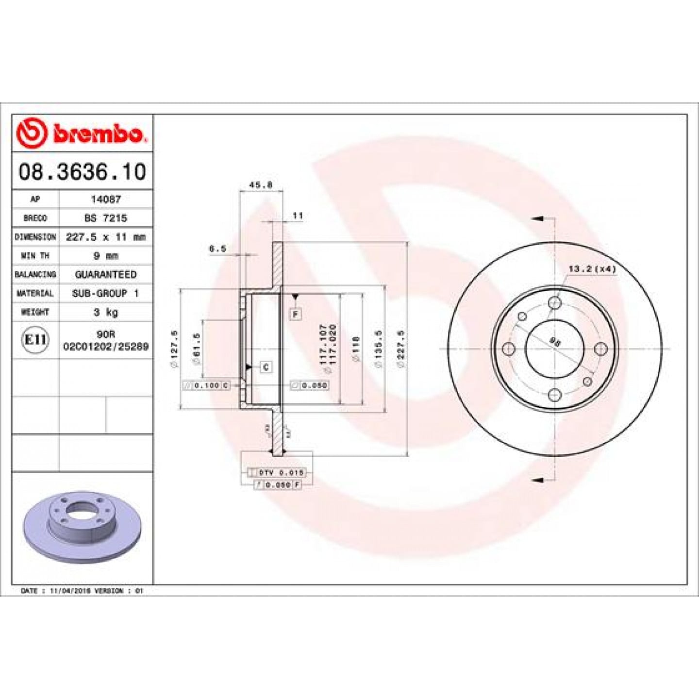 Bremsscheibe BREMBO 08.3636.10