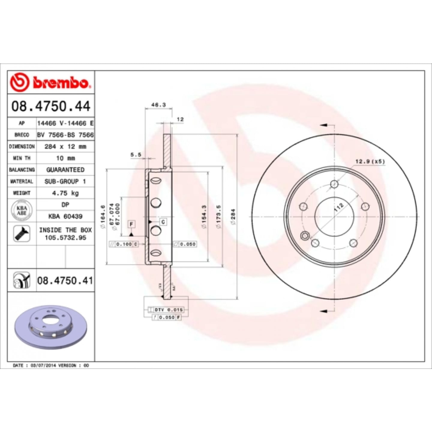 قرص الفرامل BREMBO 08.4750.41