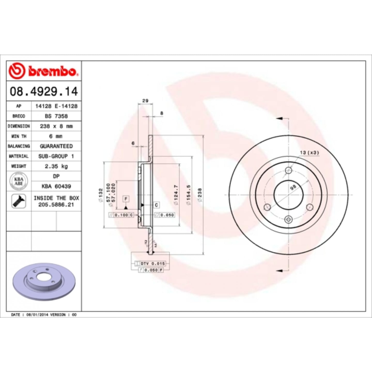 Bremsscheibe BREMBO 08.4929.14