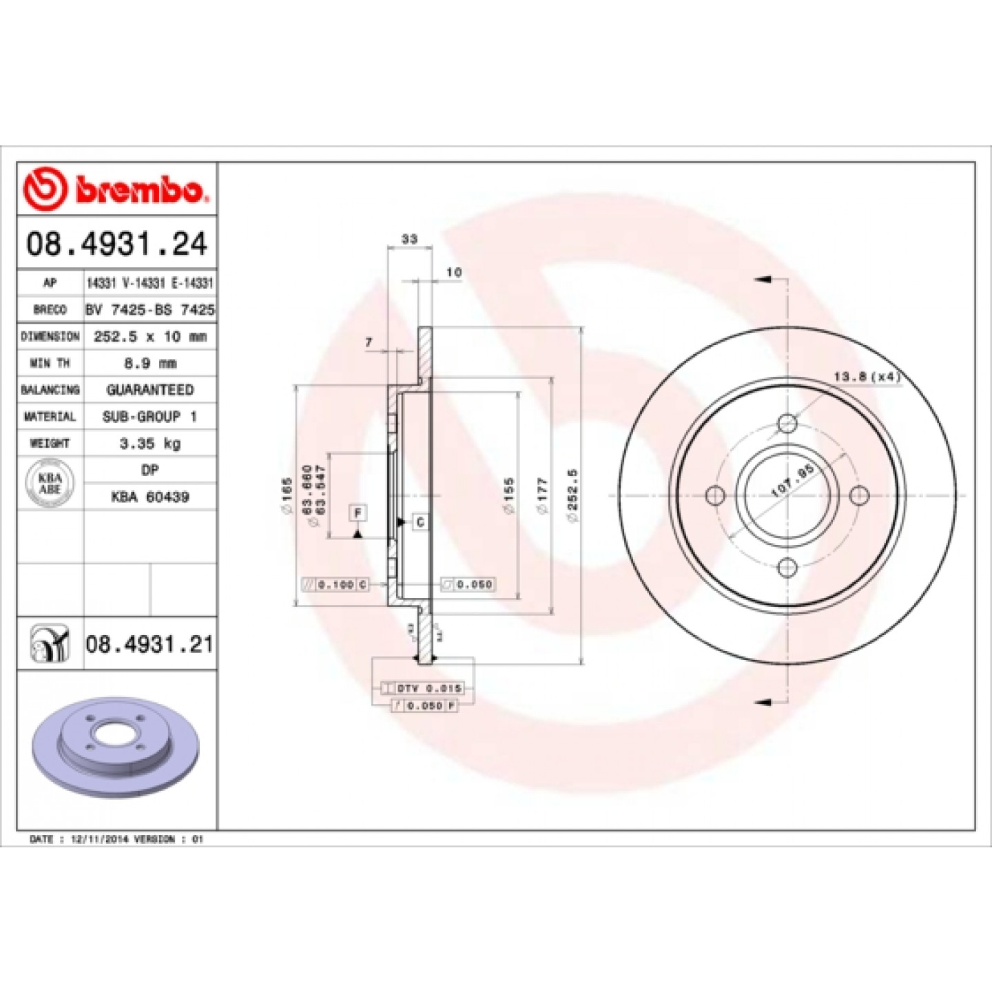 Brzdový kotouč BREMBO 08.4931.24