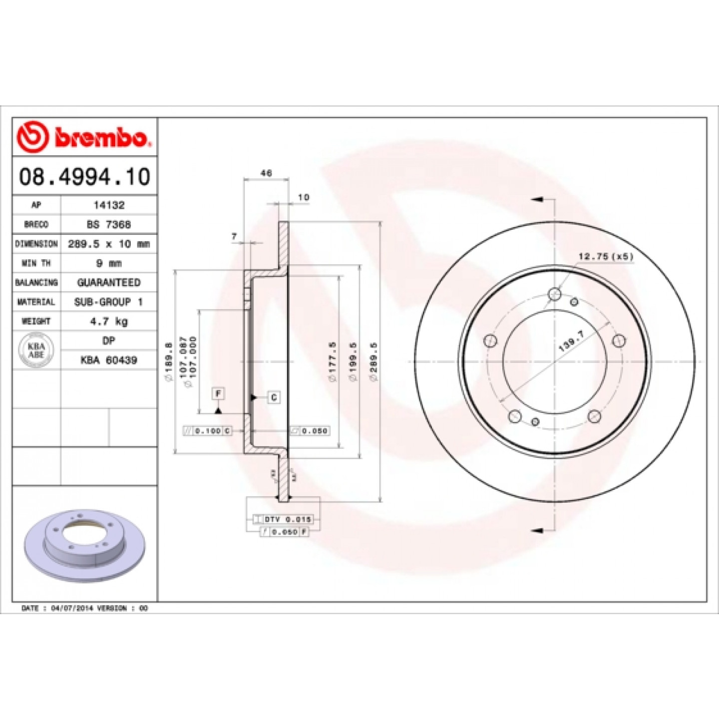 Brzdový kotouč BREMBO 08.4994.10