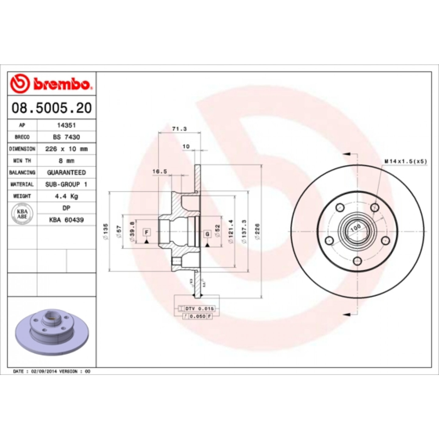 Remschijf BREMBO 08.5005.20