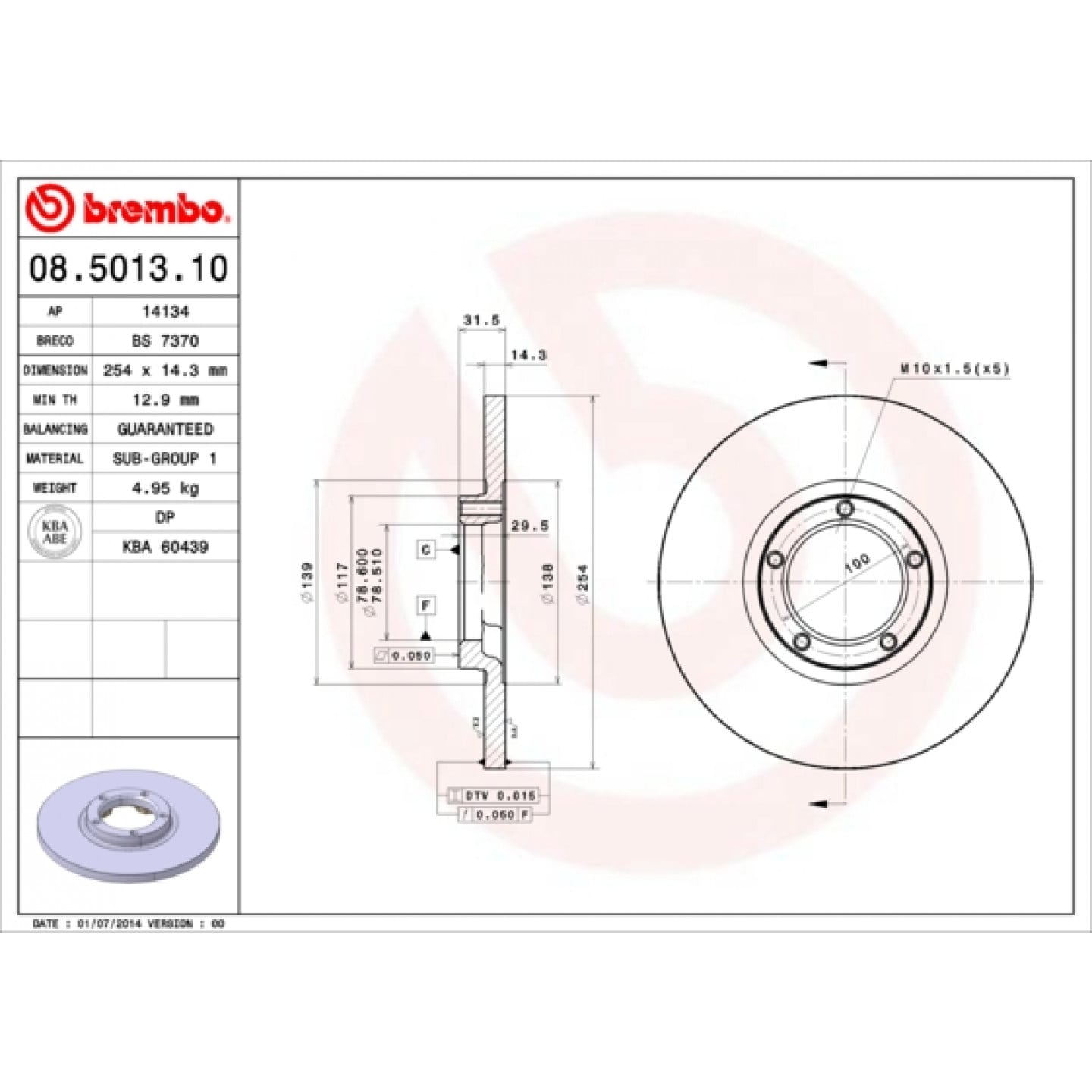 Tarcza hamulcowa BREMBO 08.5013.10