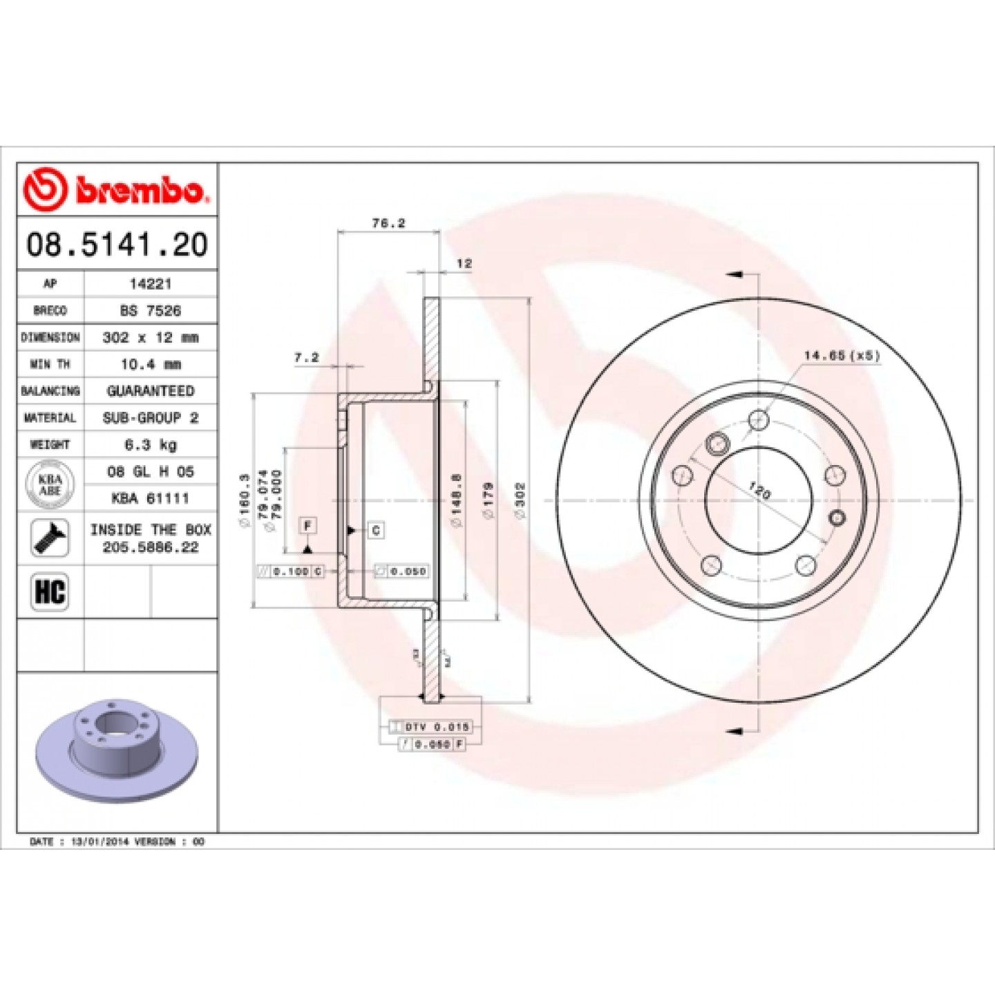 Bremseskive BREMBO 08.5141.20
