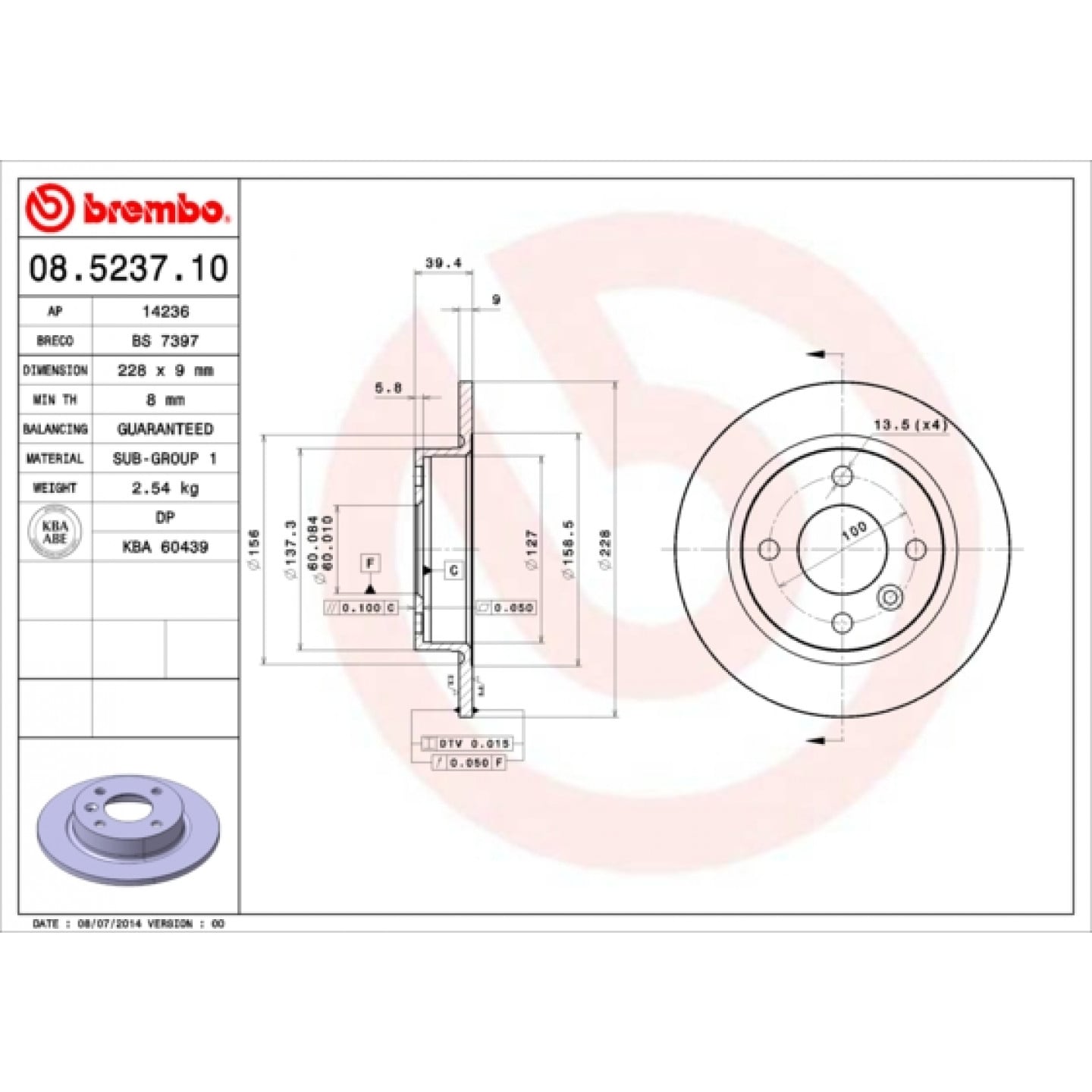 Brzdový kotouč BREMBO 08.5237.10