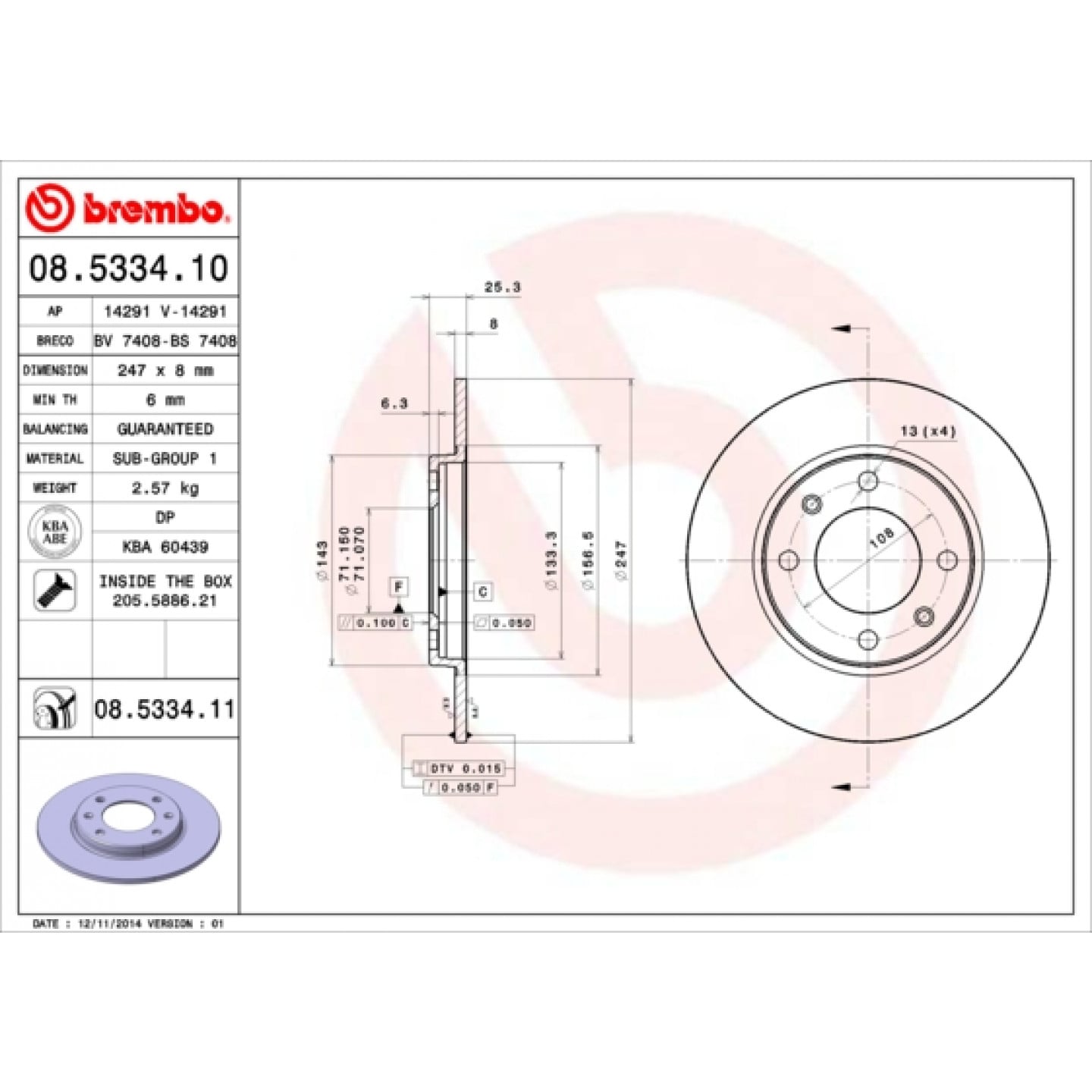 Bremsscheibe BREMBO 08.5334.11