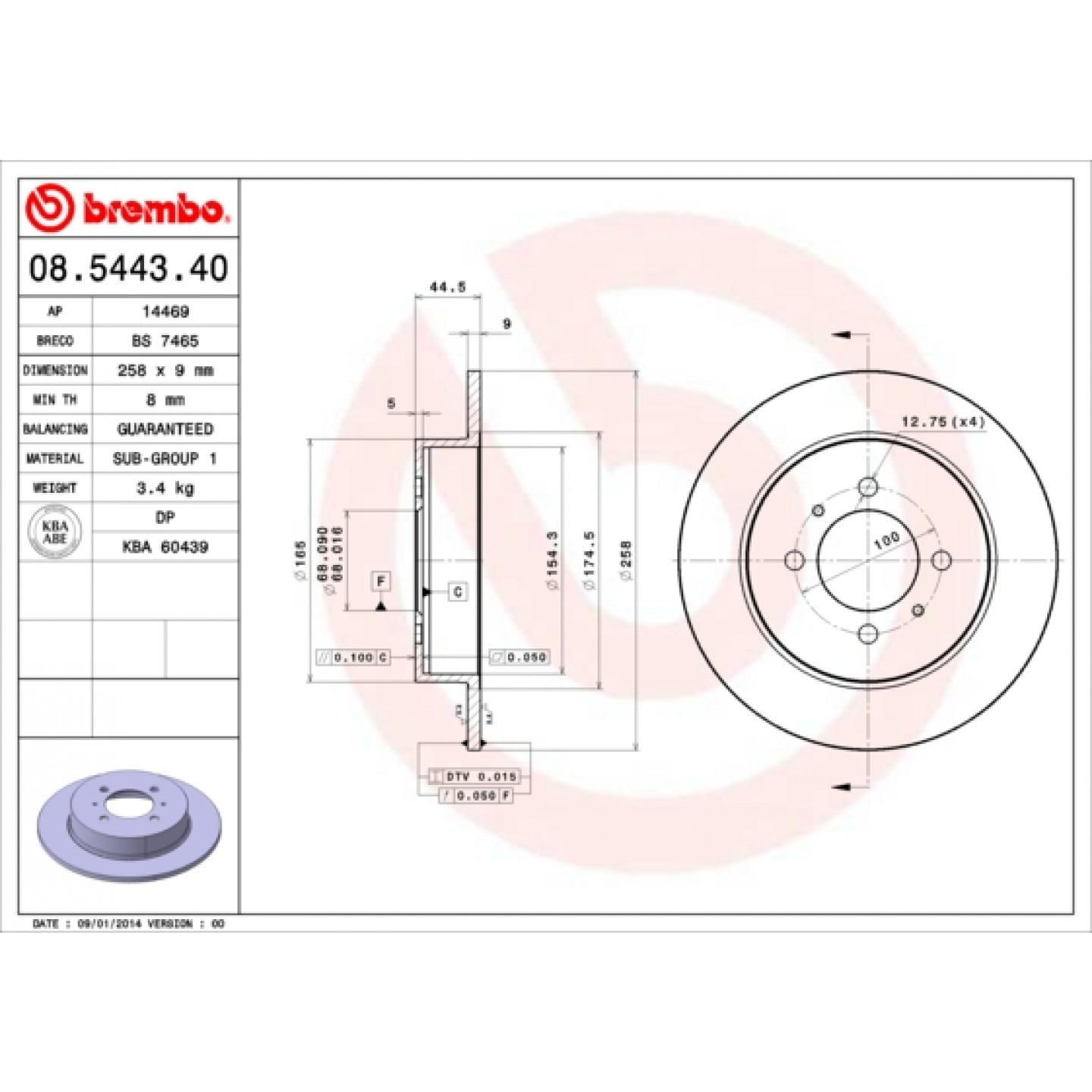 Brzdový kotouč BREMBO 08.5443.40