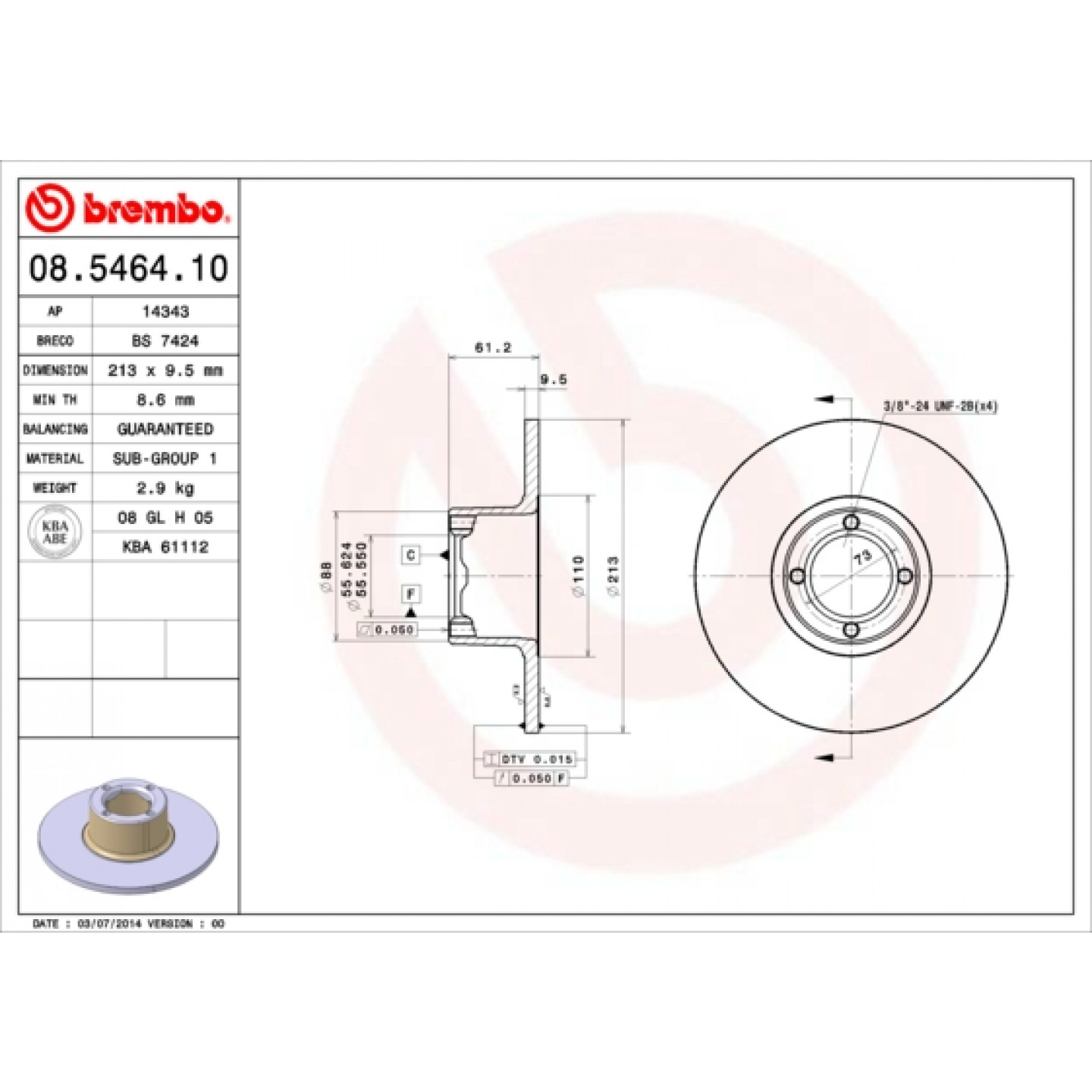 Tarcza hamulcowa BREMBO 08.5464.10